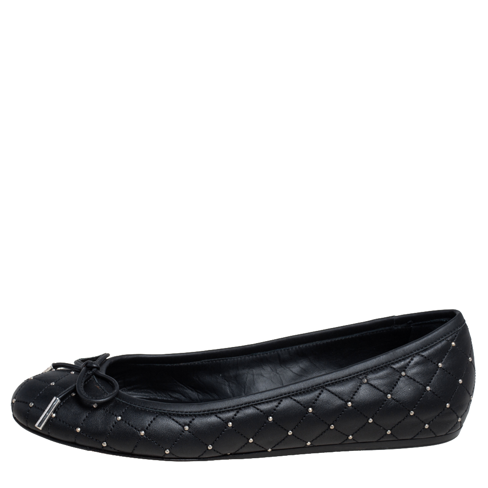 

Le Silla Black Quilted Leather Studded Ballet Flats Size