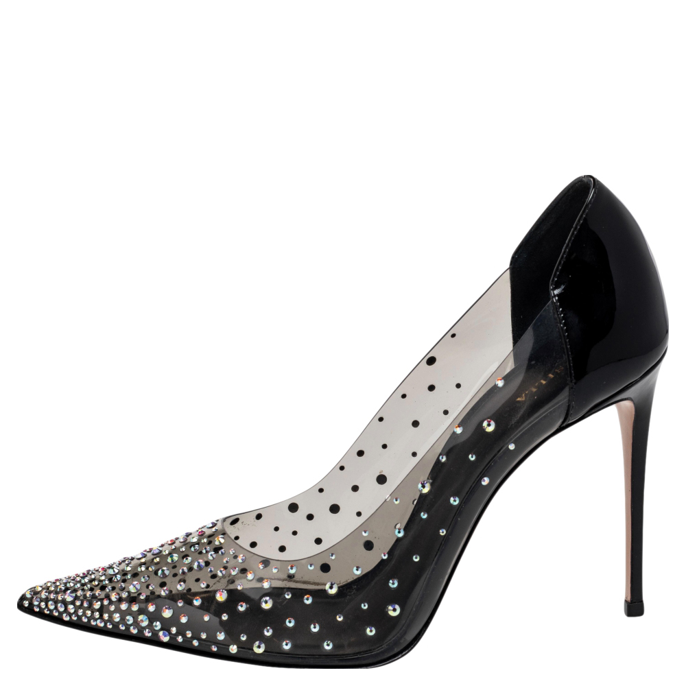 

Le Silla Black/Clear PVC And Patent Leather Nicole Crystal Embellished Stiletto Pumps Size