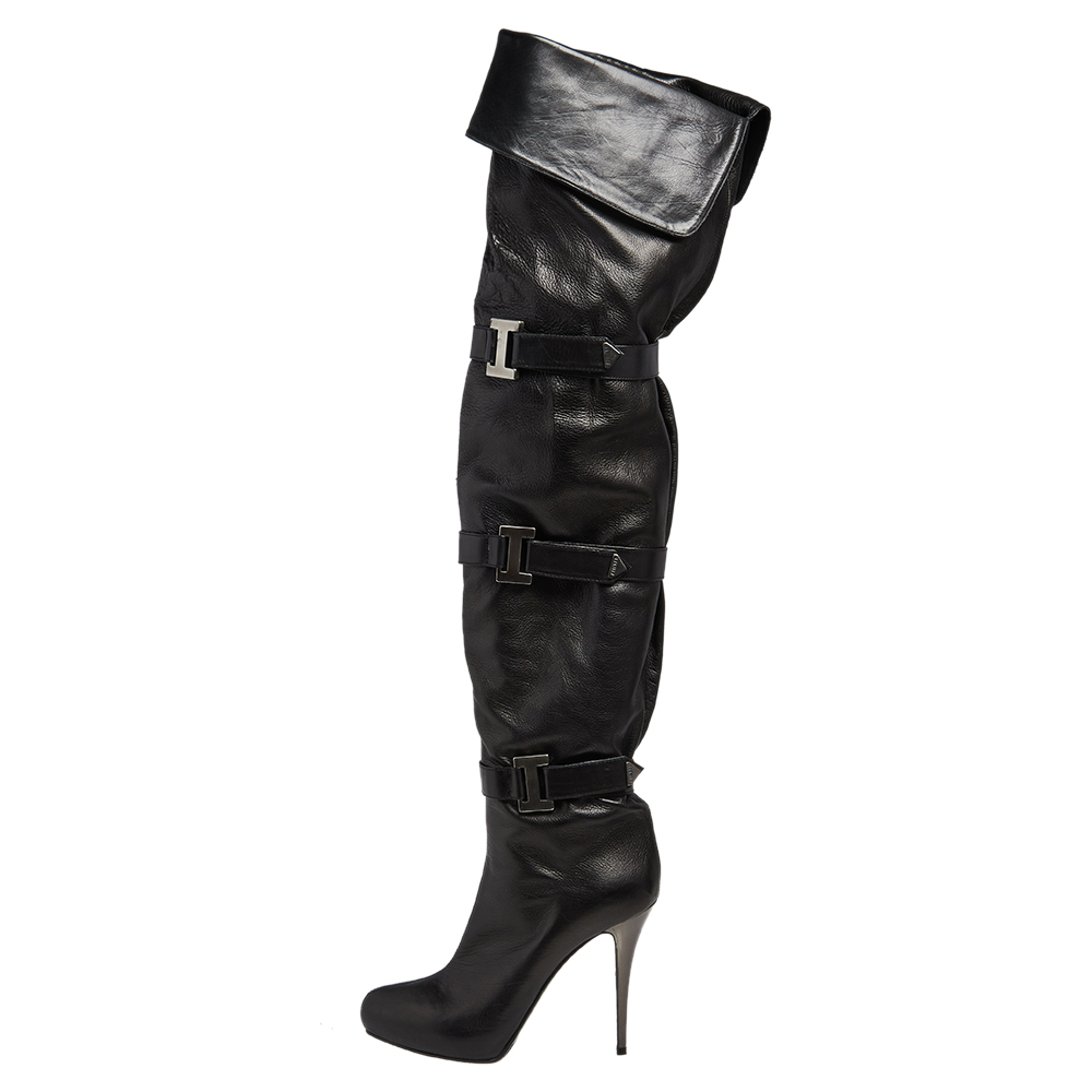 

Le Silla Black Leather Over Knee Length Boots Size