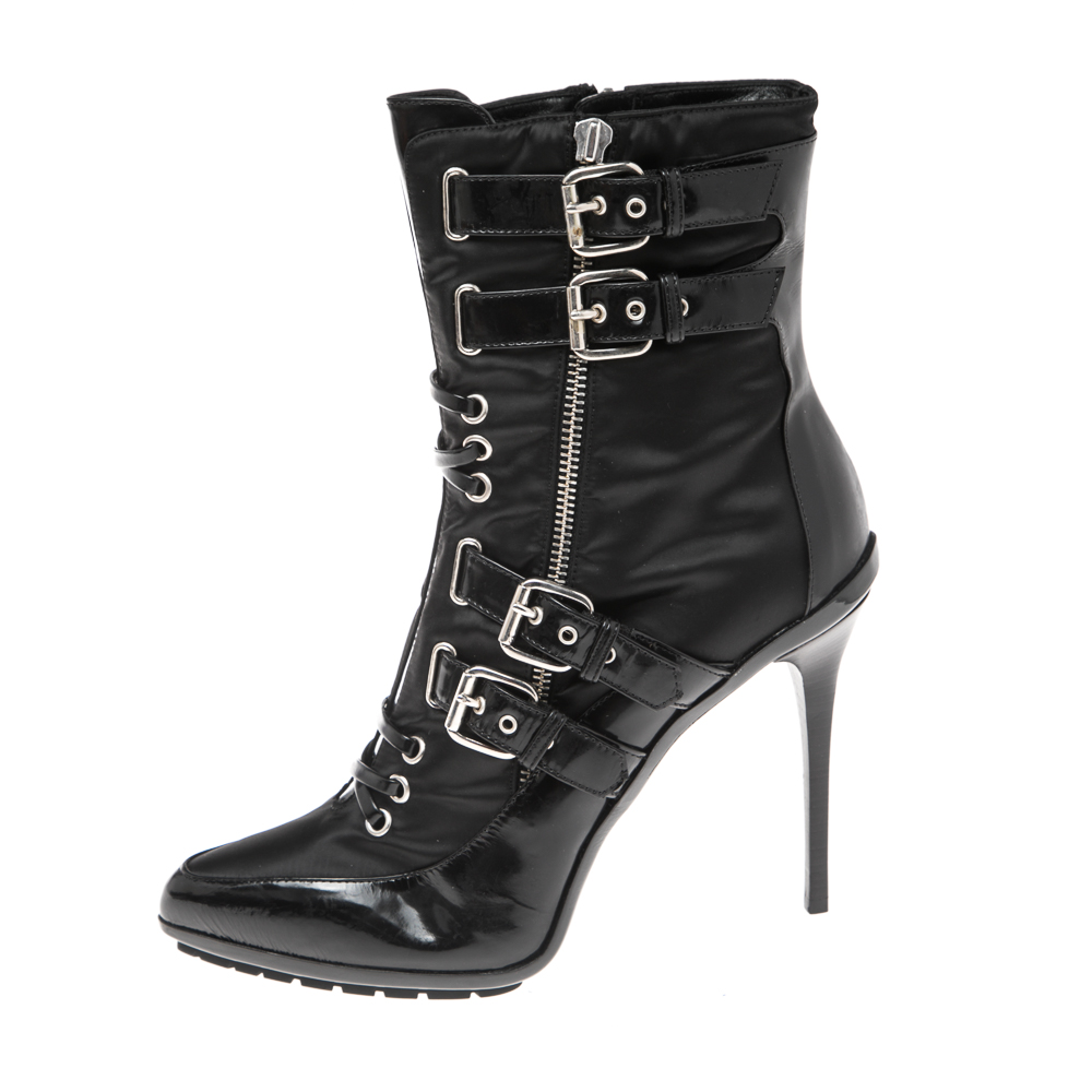 

Enio Silla For Le Silla Black Patent Leather And Nylon Ankle Boots Size