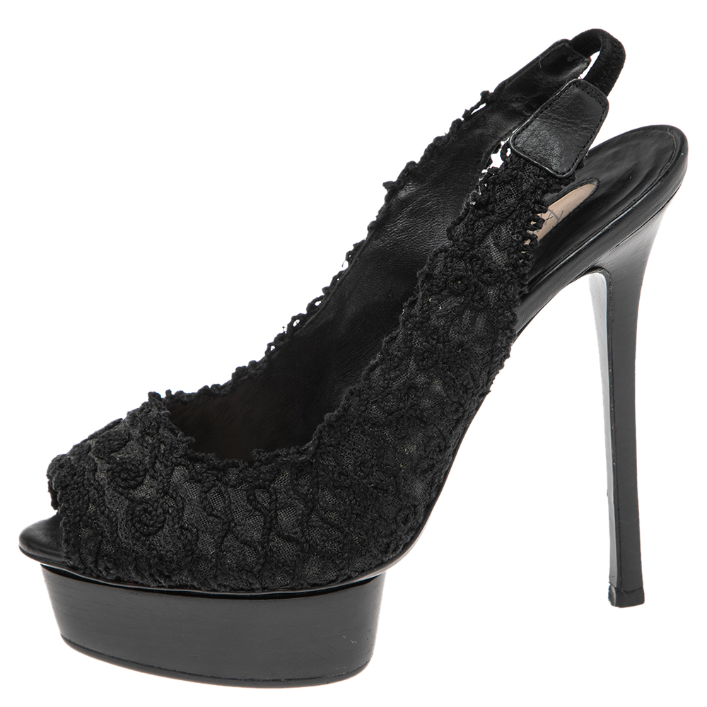 

Le Silla Black Mesh And Net Slingback Peep Toe Platform Sandals Size