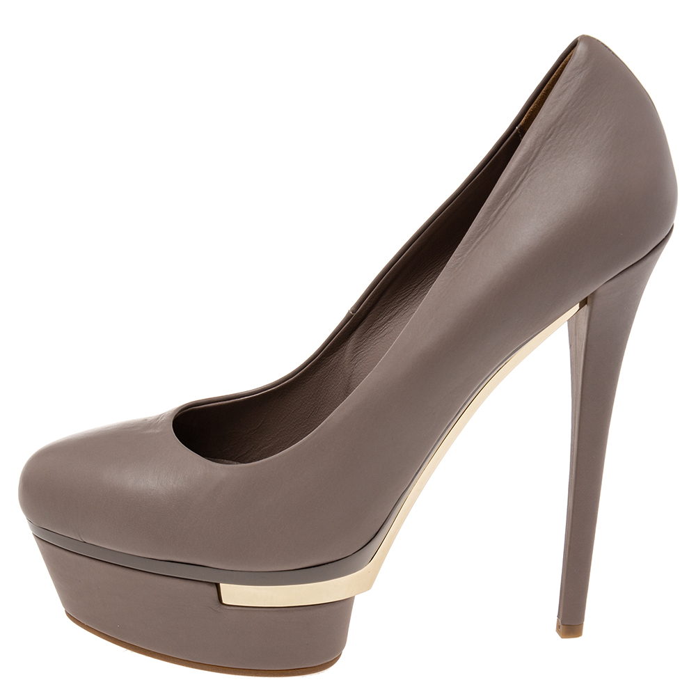 

Le Silla Taupe Grey Leather Platform Round-Toe Pumps Size