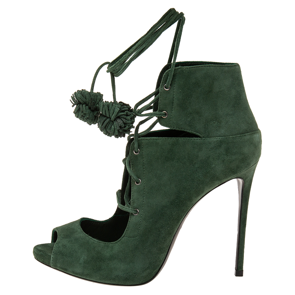 

Le Silla Green Suede Lace-Up Peep-Toe Ankle Boots Size