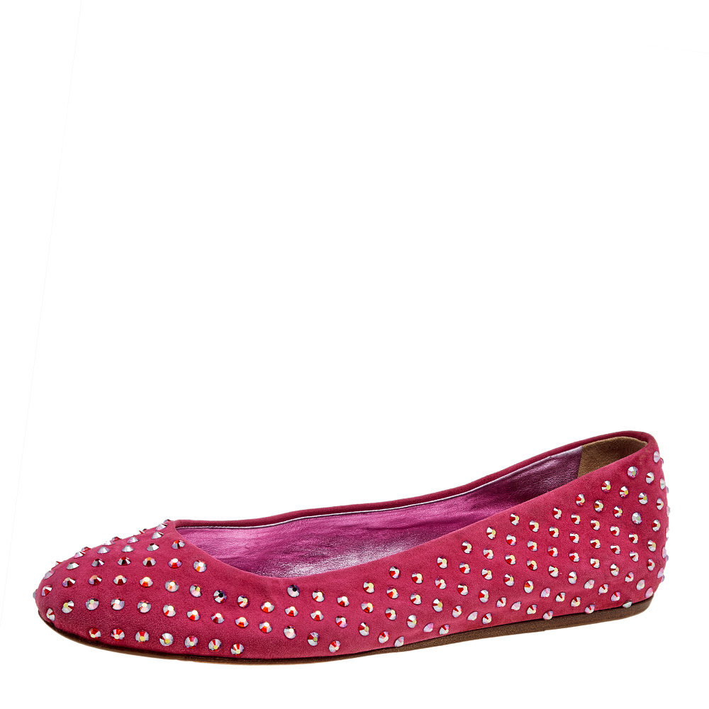 

Le Silla Pink Suede Crystal Embellished Ballet Flats Size