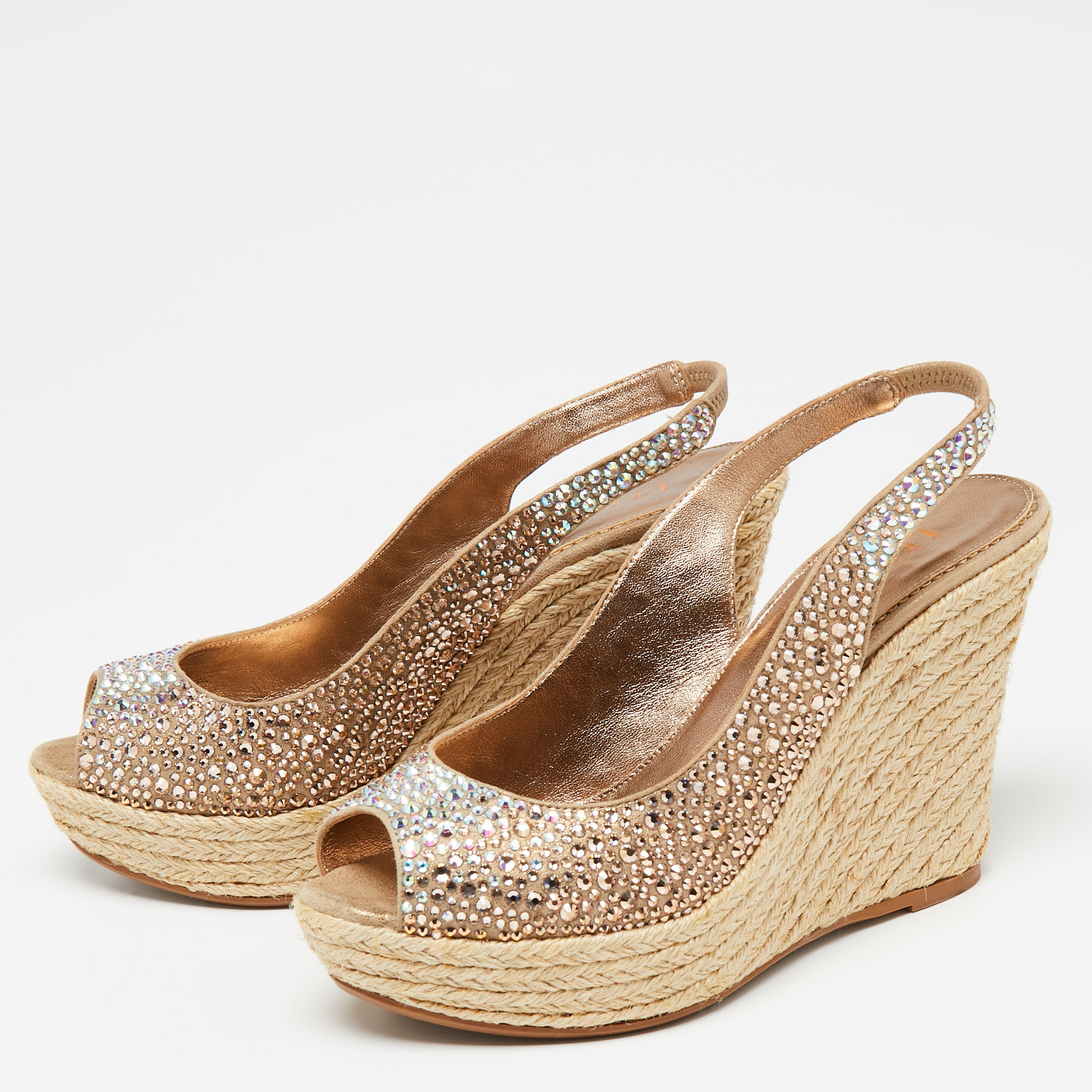 

Le Silla Beige Suede Crystal Embellished Wedge Sandals Size