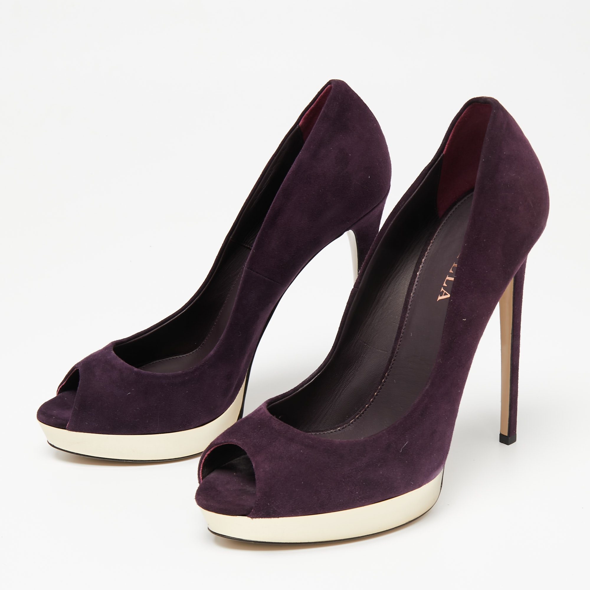 

Le Silla Dark Purple Suede Peep Toe Platform Pumps Size