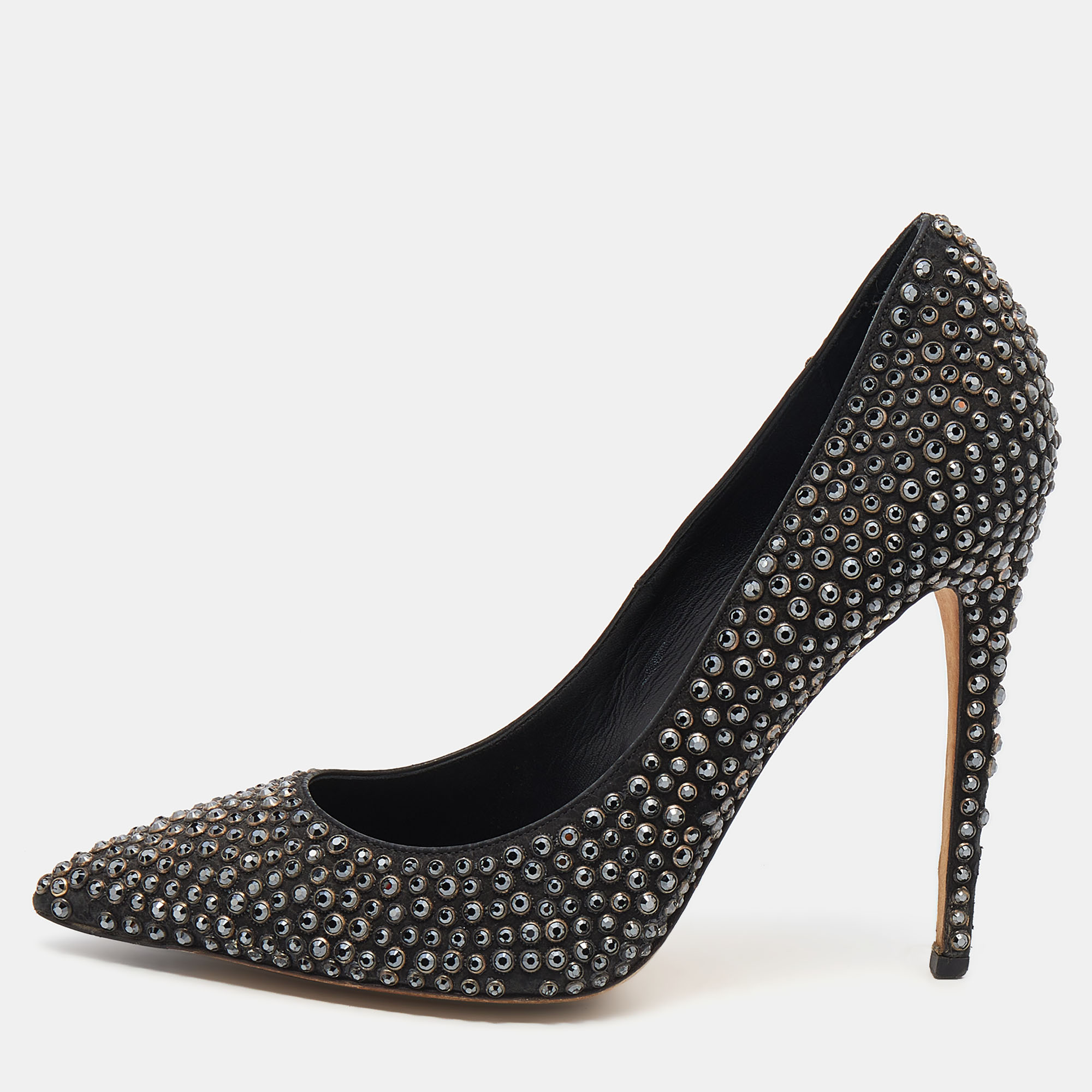 

Le Silla Black Leather Crystal Embellished Pointed Toe Pumps Size