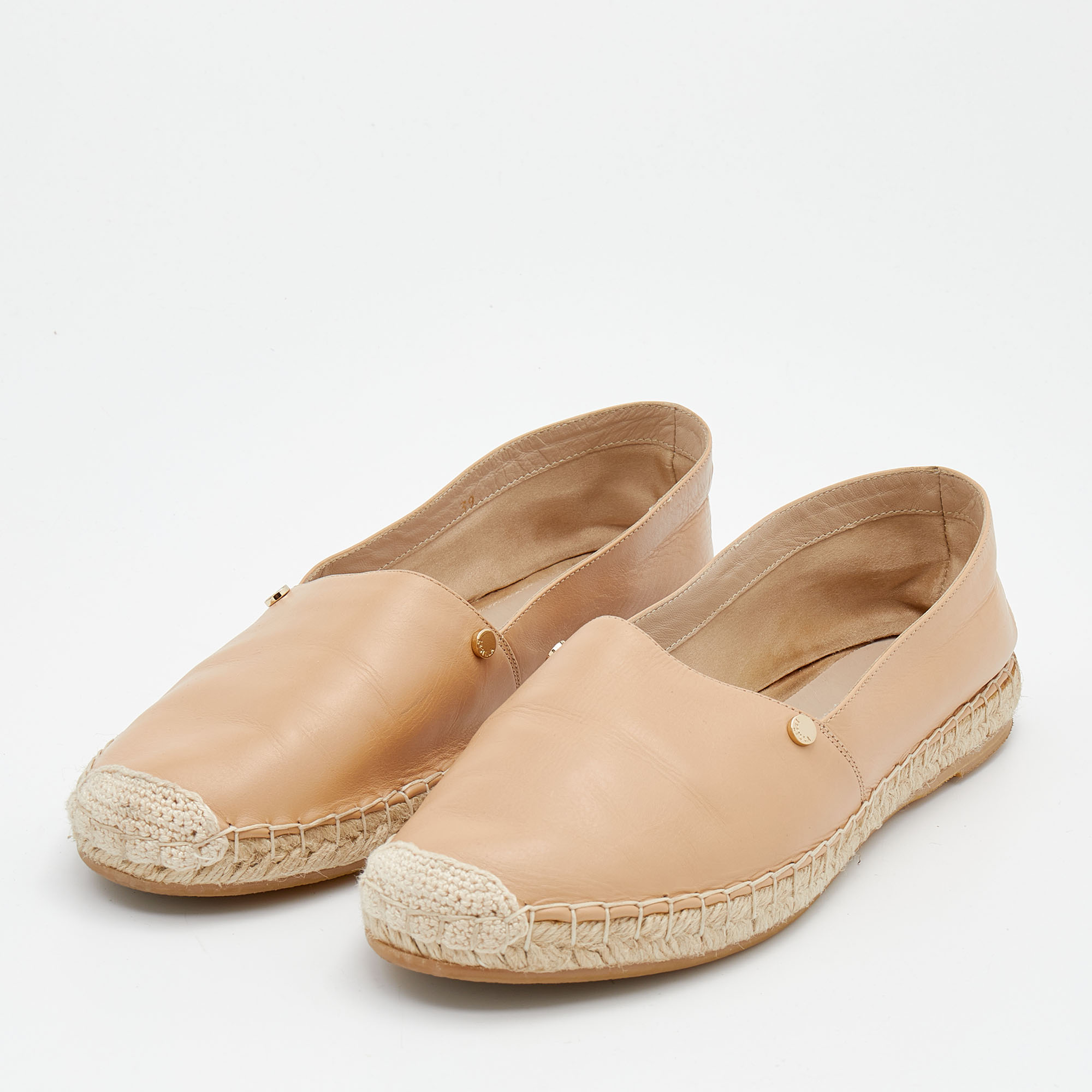 

Le Silla Beige Leather Espadrille Flats Size