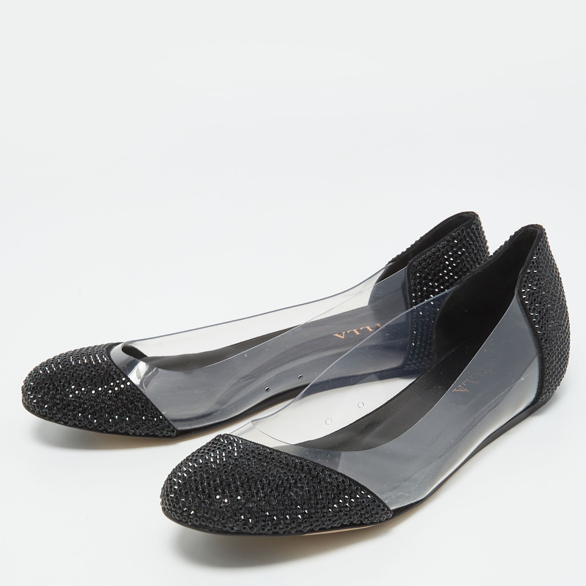 

Le Silla Black Crystal Embellished Leather and PVC Ballet Flats Size