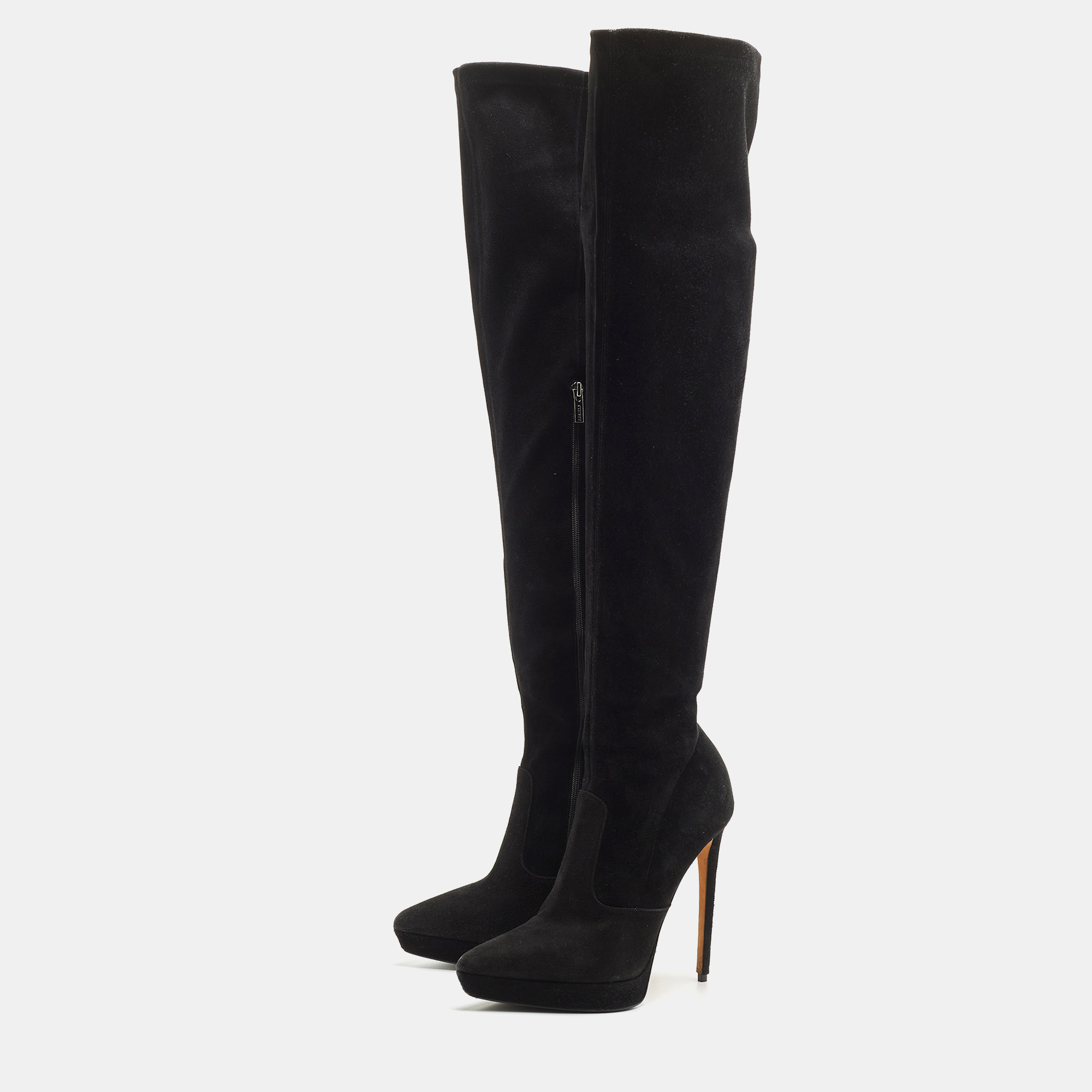 

Le Silla Black Suede Pointed Toe Knee Length Boots Size