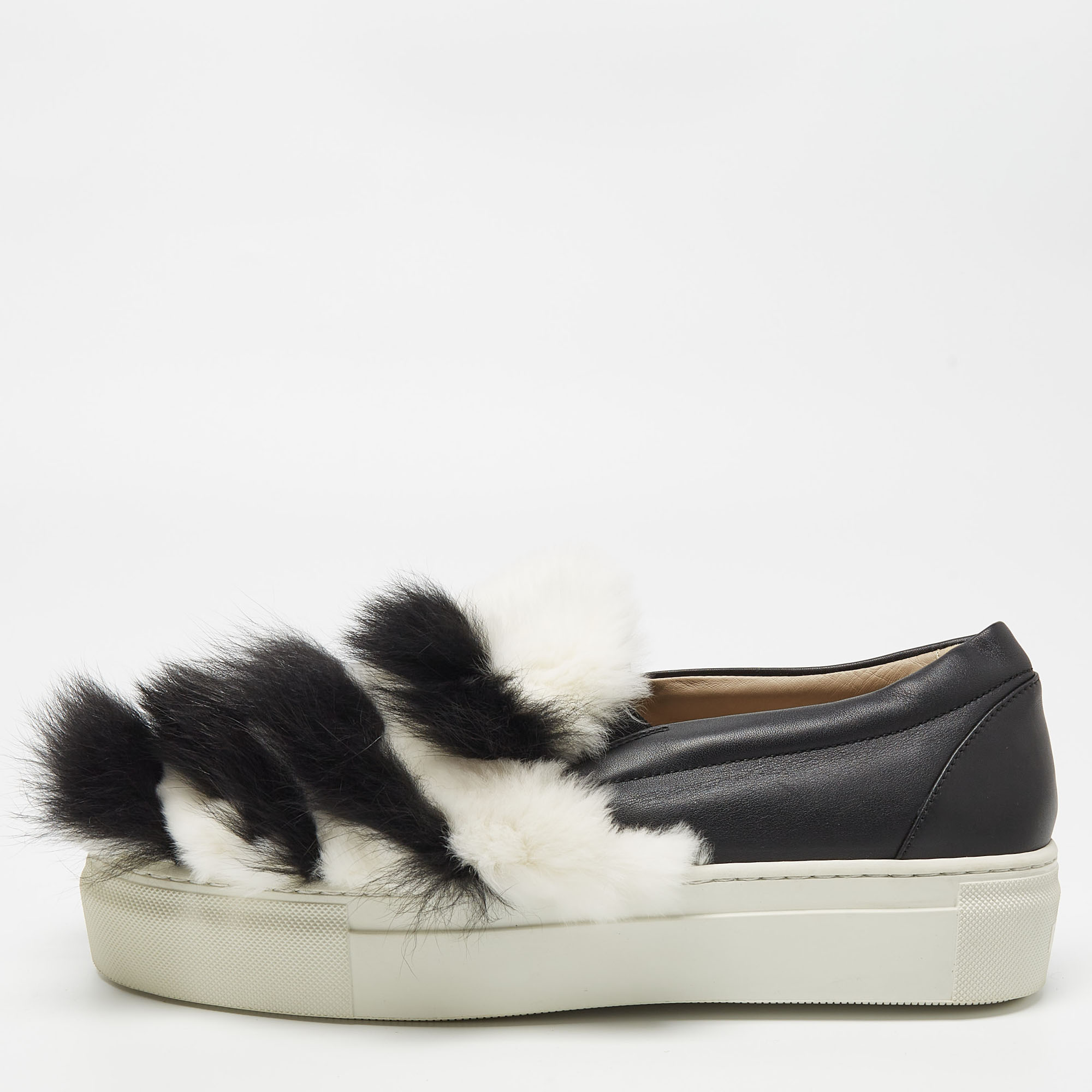 

Le Silla Black/White Leather and Fur Slip On Sneakers Size