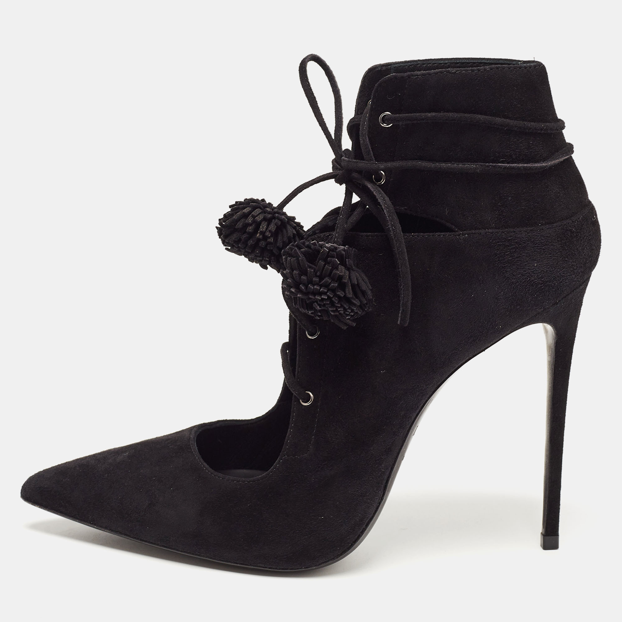 

Le Silla Black Suede Lace Up Pointed Toe Ankle Booties