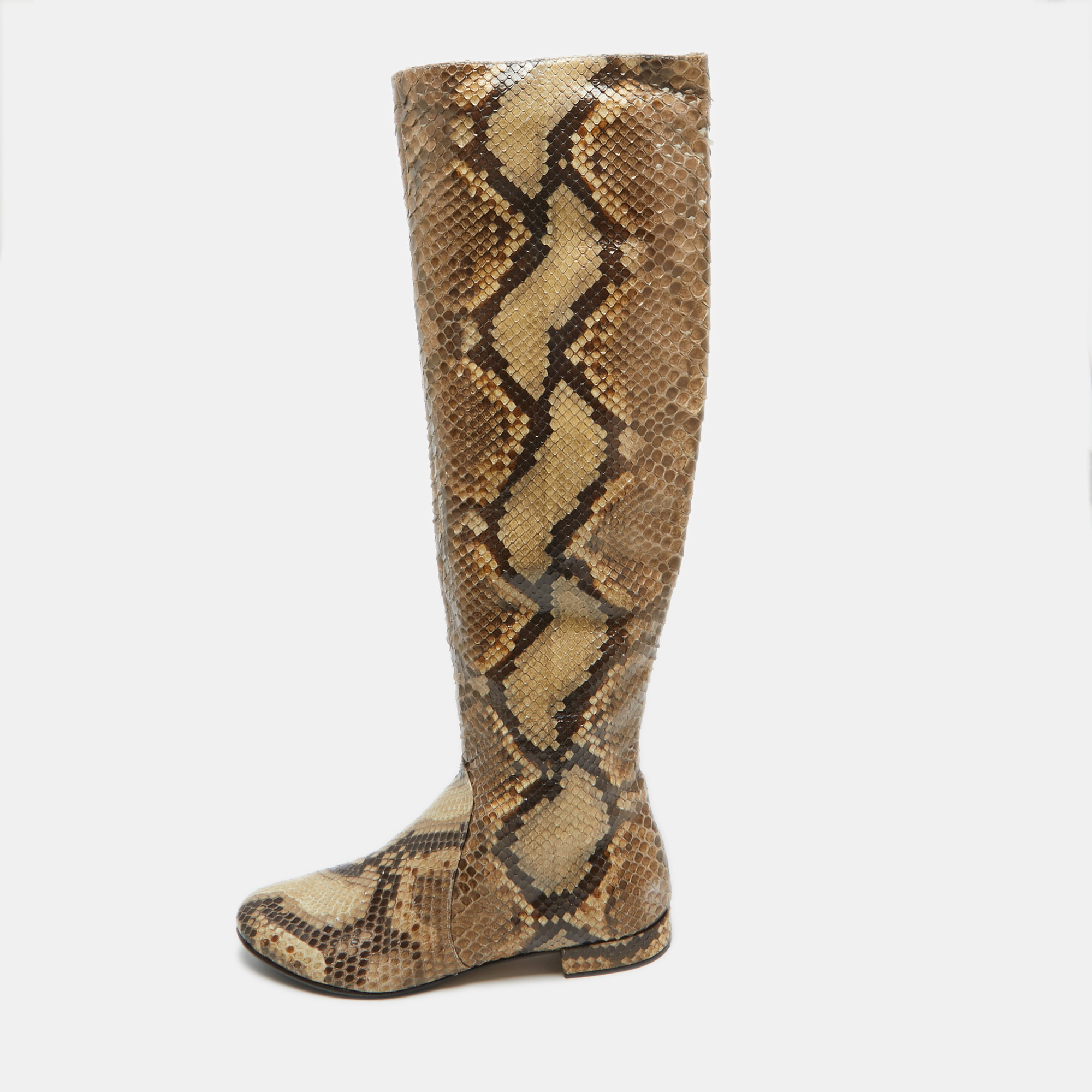 Pre-owned Le Silla Beige/brown Python Knee Length Boots Size 37