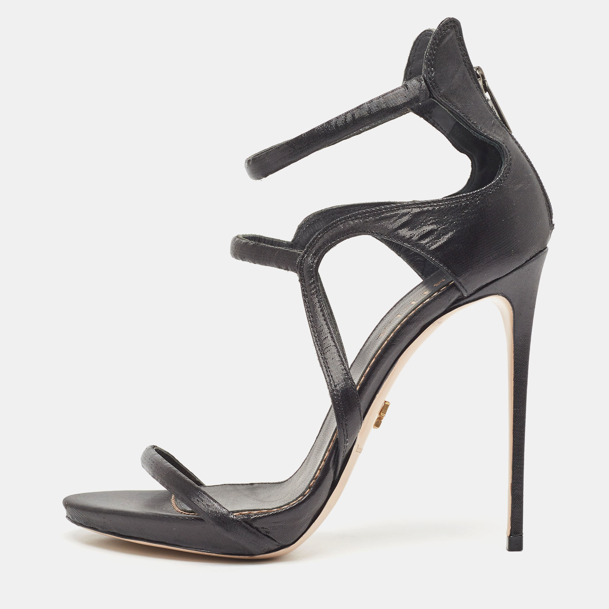 Pre-owned Le Silla Black Nylon Ankle Strap Sandals Size 38