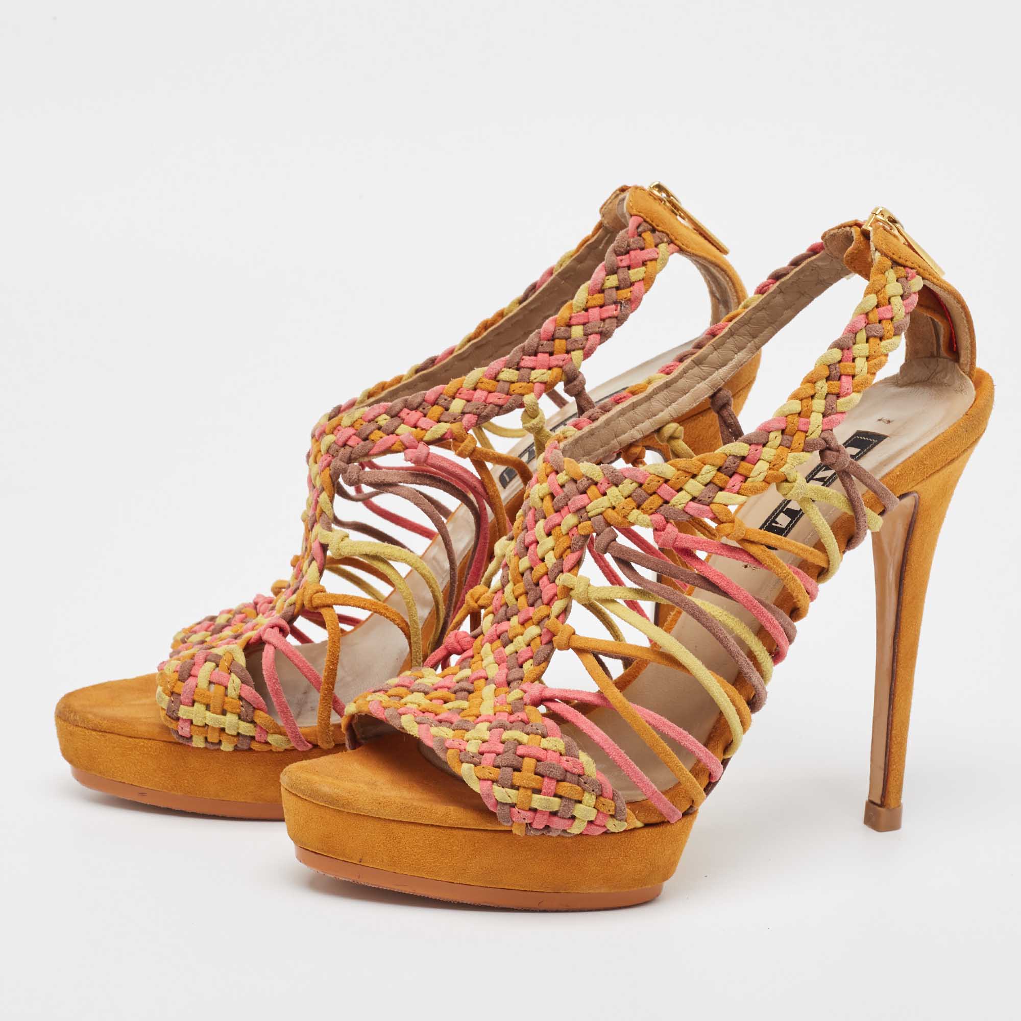 Le Silla Multicolor Suede Woven Platform Sandals Size 36.5 