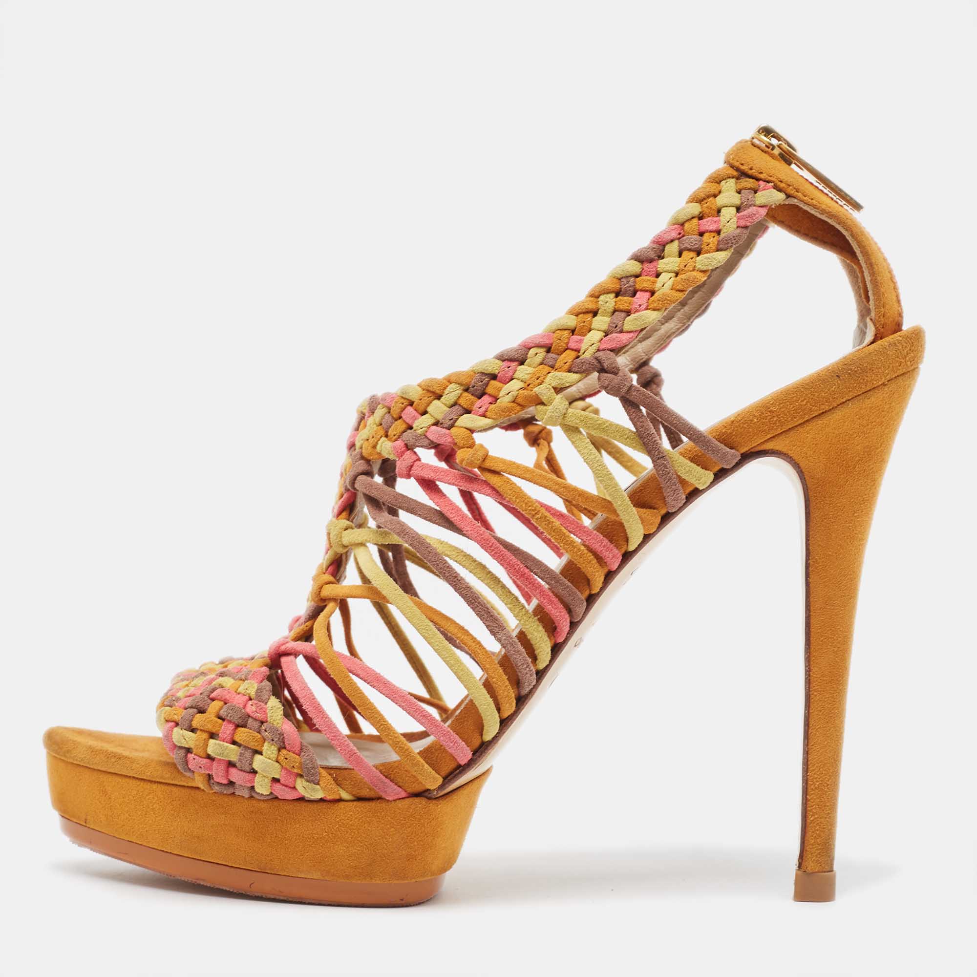 

Le Silla Multicolor Suede Woven Platform Sandals Size