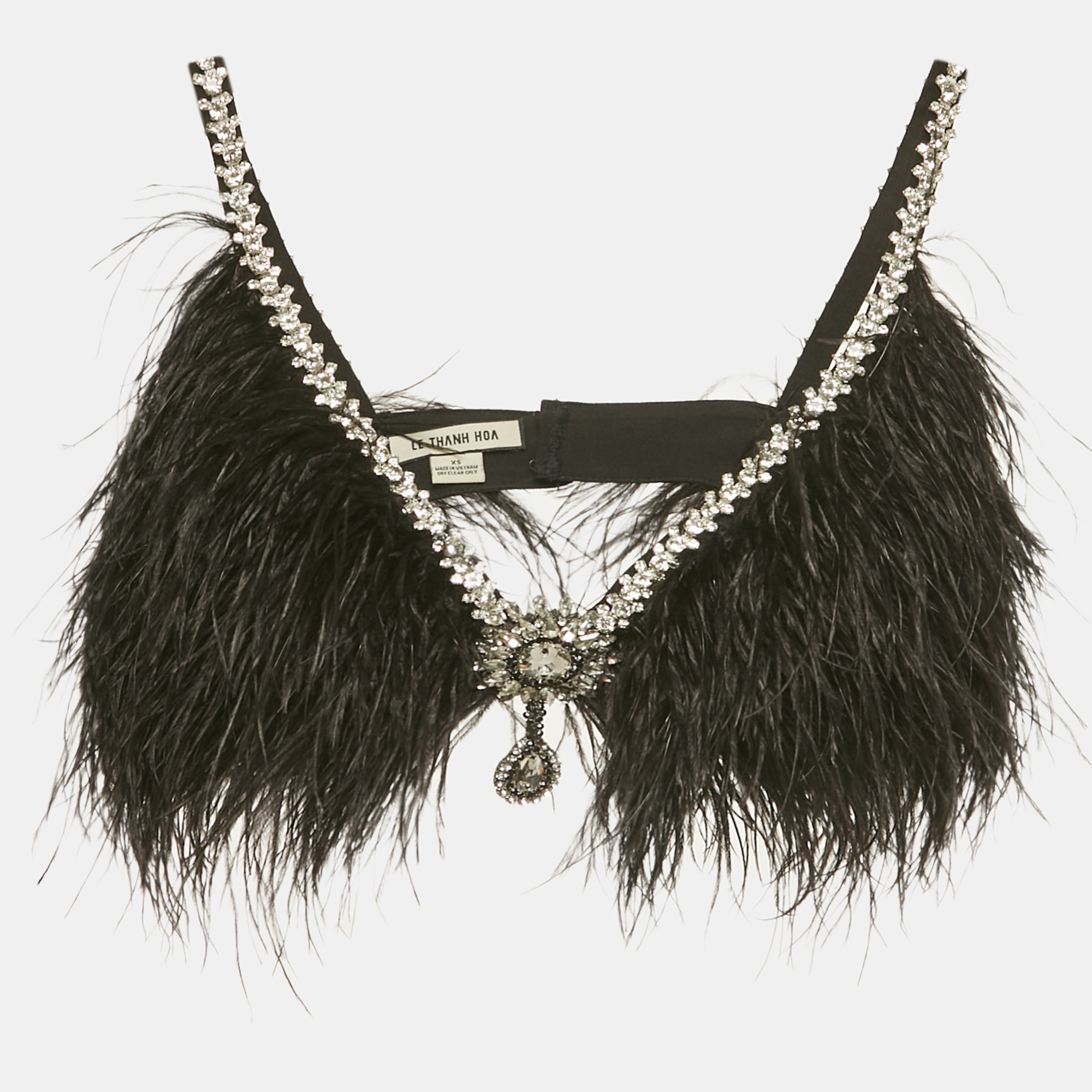 

Le Thanh Hoa Black Crystal Embellished Feather Eva Crop Top XS