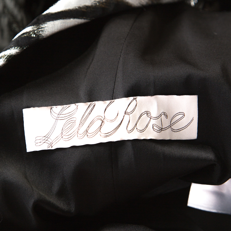 Pre-owned Lela Rose Monochrome Lurex Ikat Patterned Jacquard Sheer Yoke Sleeveless Gown Xs In Black