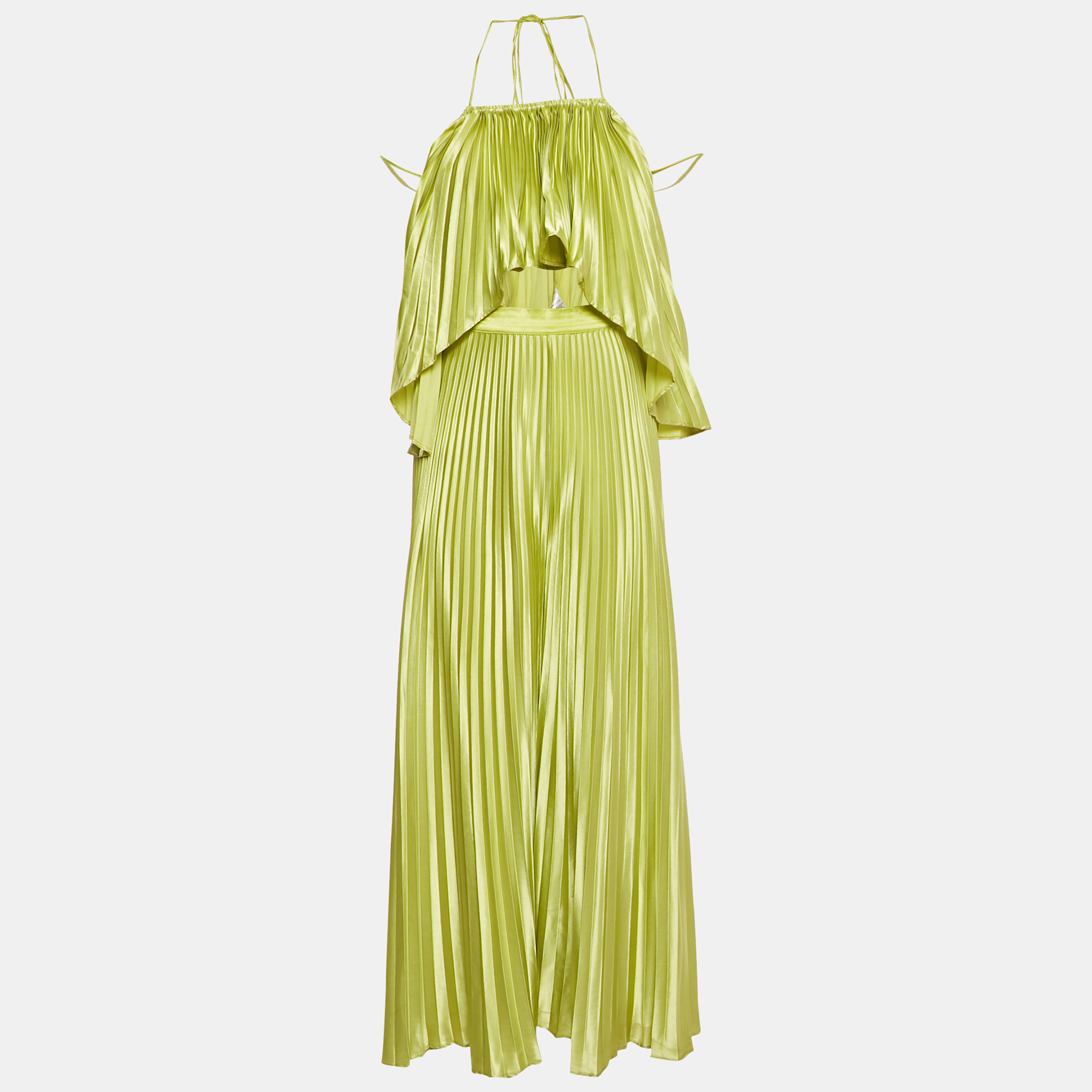 

Li Dee Green Satin Pleated Biscous Top & Pants Set XS