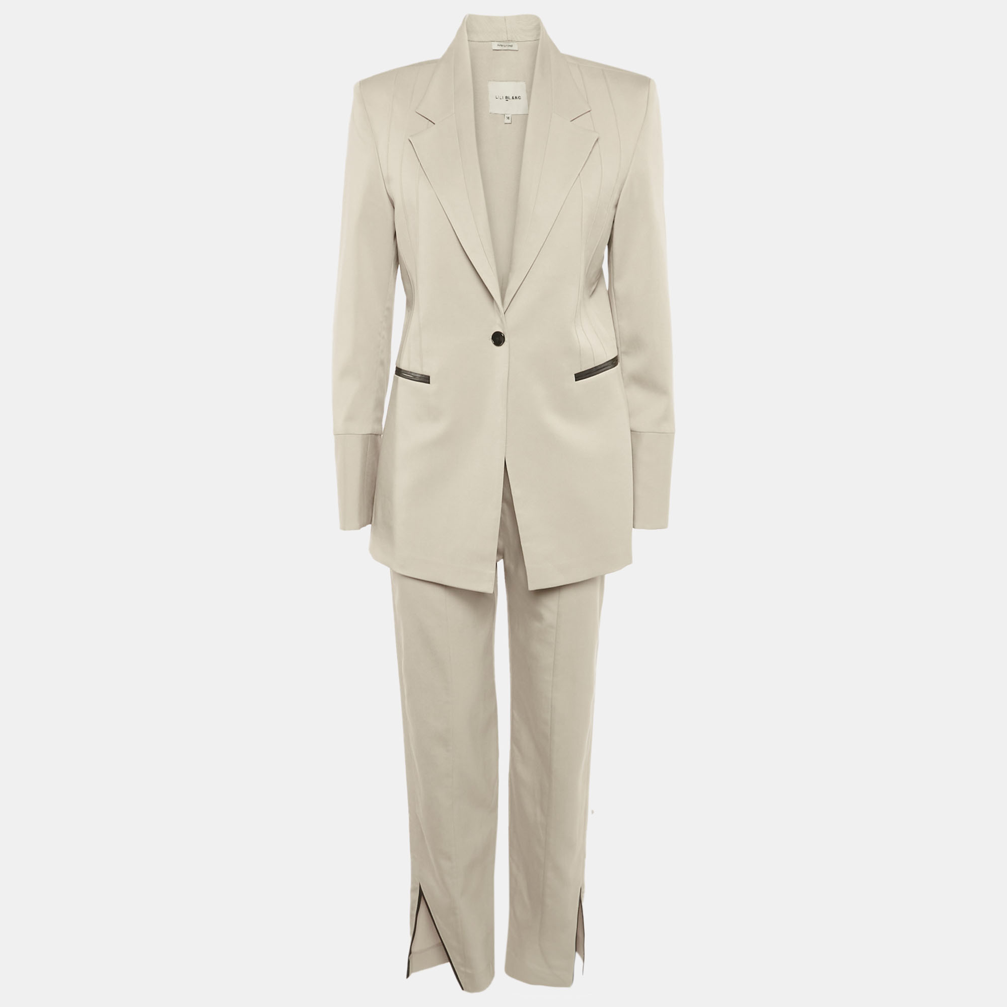 

Lili Blanc Beige Crepe Leather Trim Pants Suits M