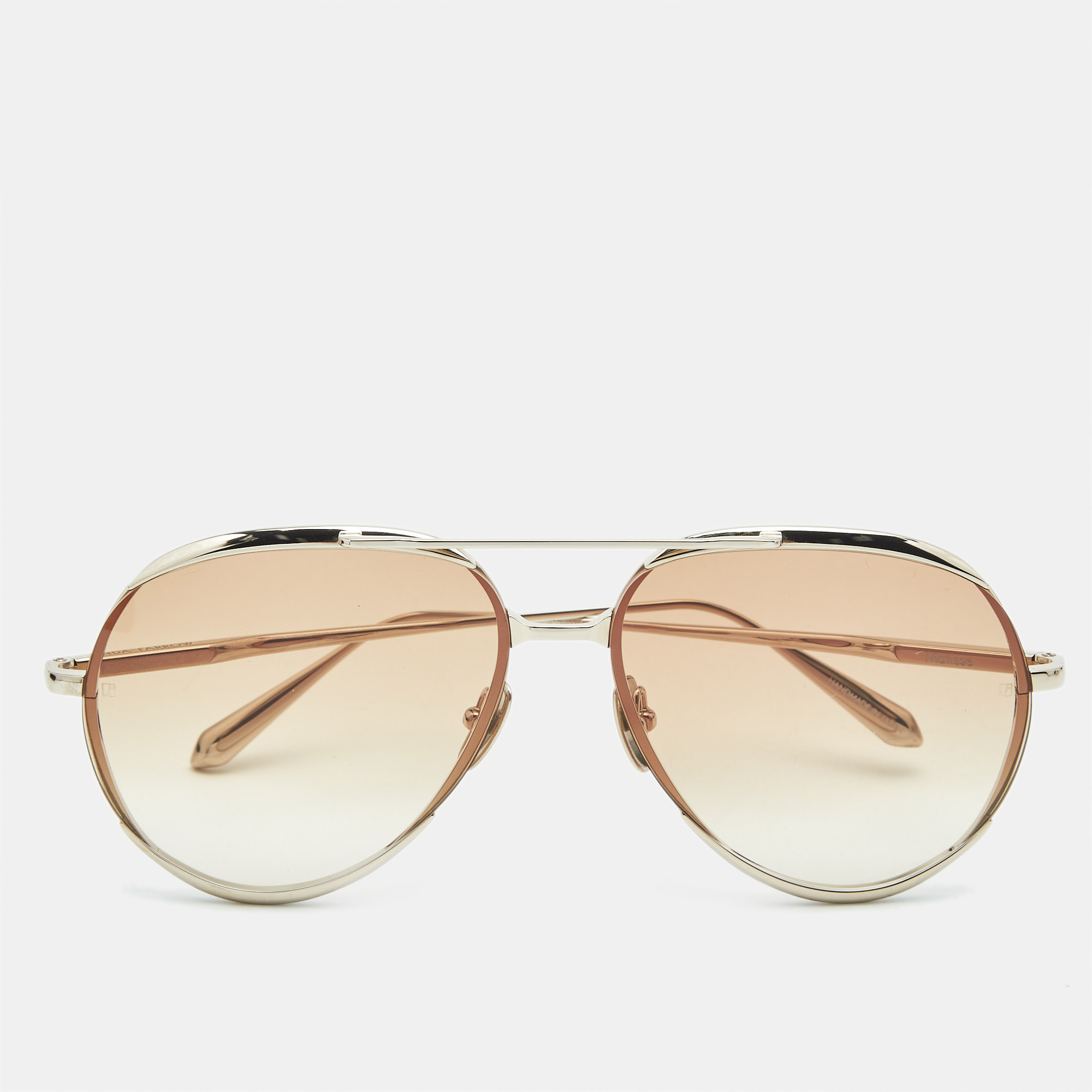 Pre-owned Linda Farrow Gold Tone/brown Gradient Matisse Aviator Sunglasses