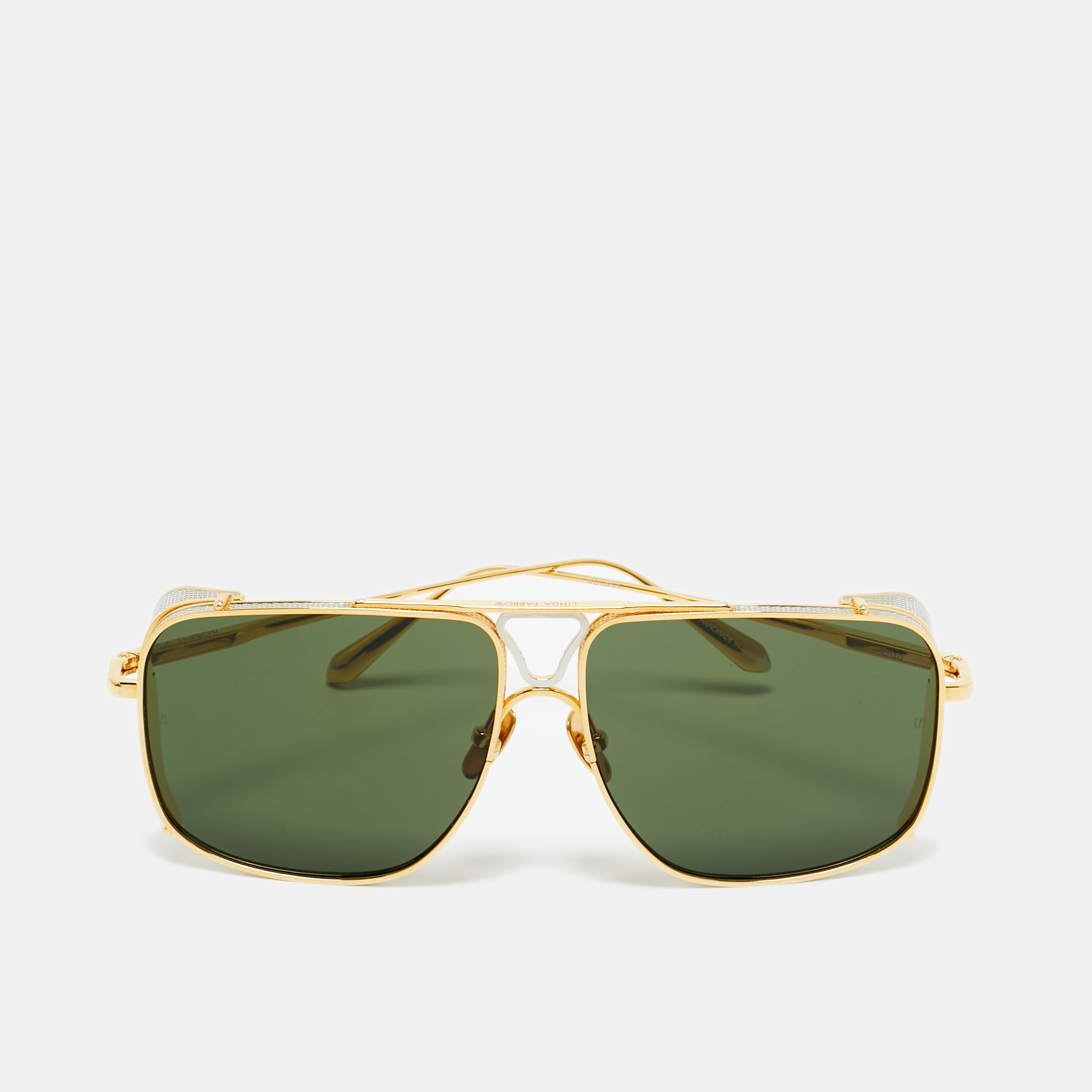 Pre-owned Linda Farrow Green/gold Tone 8805 Enzo Oversized Sunglasses