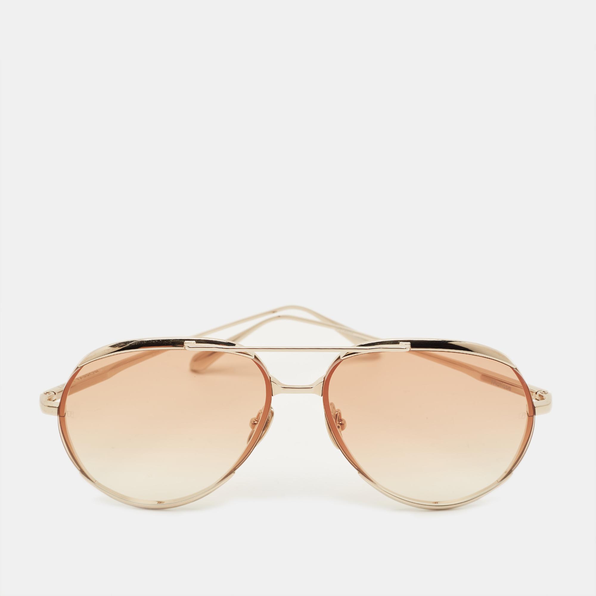 

Linda Farrow Brown/Gold Tone Gradient Matisse Aviator Sunglasses