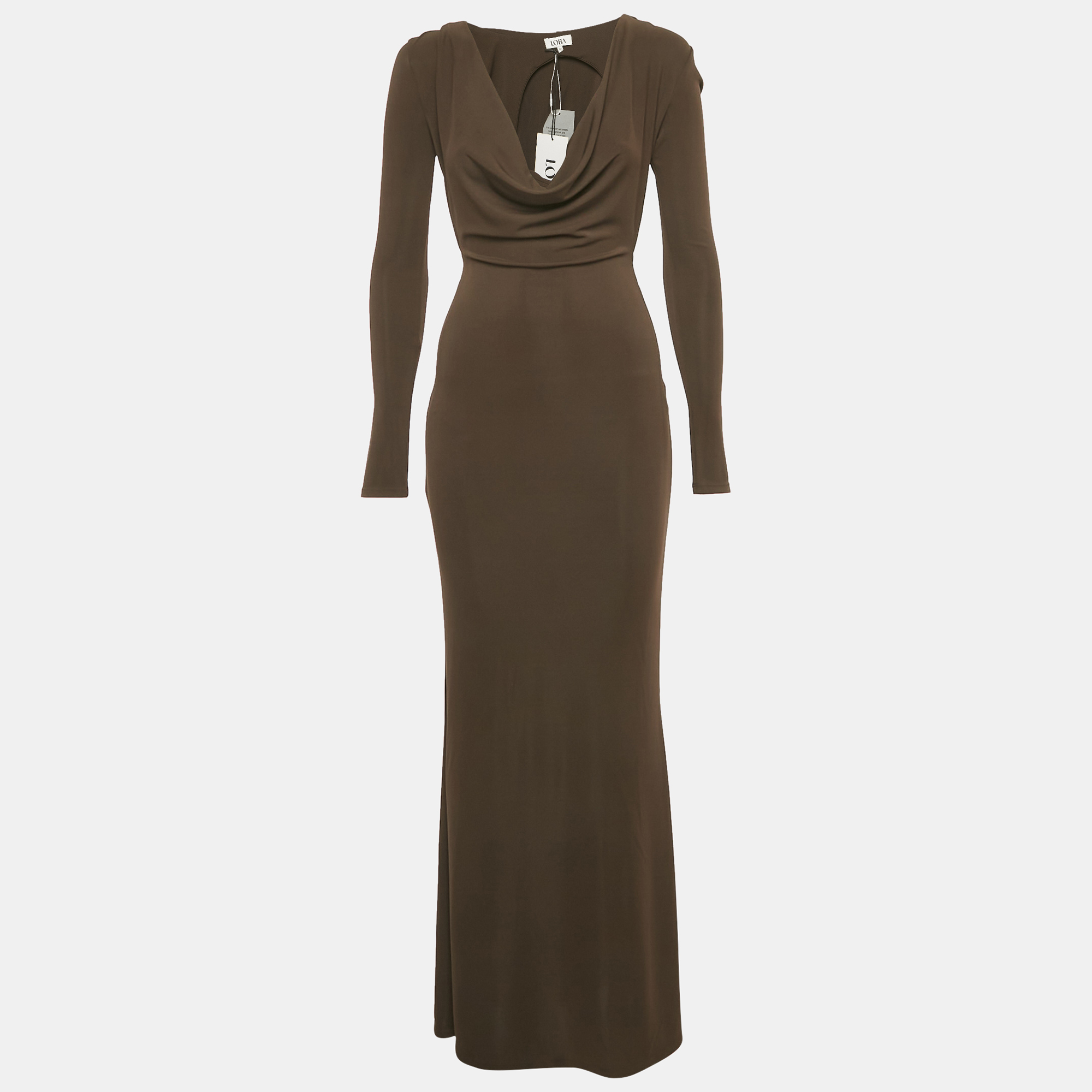 

Loba Chocolate Brown Jersey Backless Hooded Jacinta Maxi Dress XS