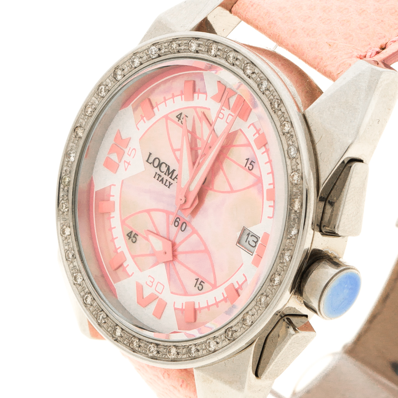 

Locman Pink Mother of Pearl Crystal Embellished Snake Leather Women's Wristwatch