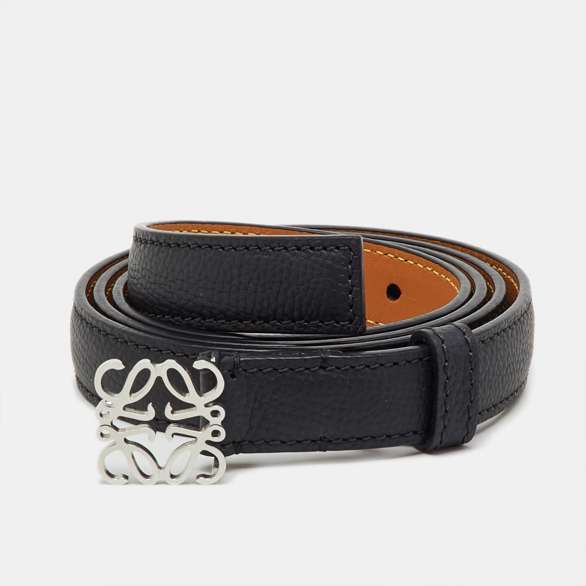 

Loewe Black Leather Anagram Slim Waist Belt