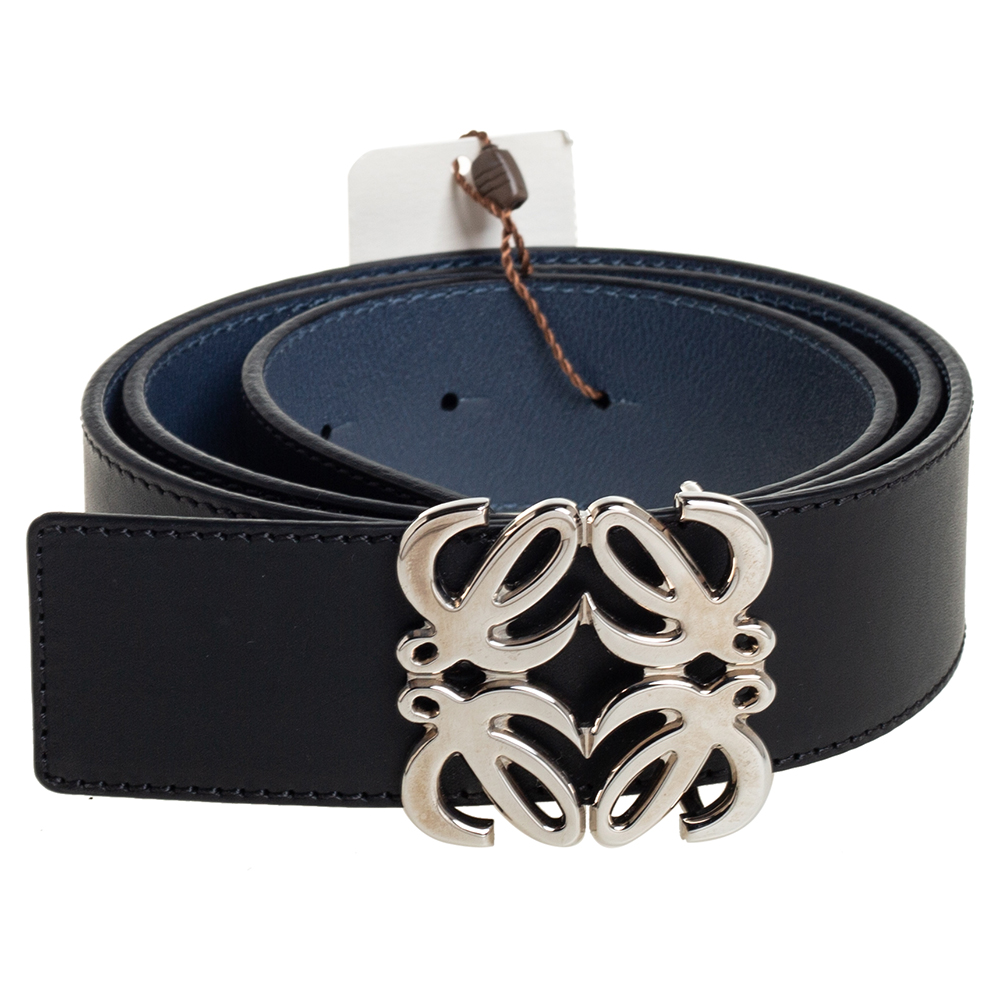 

Loewe Black/Blue Leather Anagram Reversible Buckle Belt