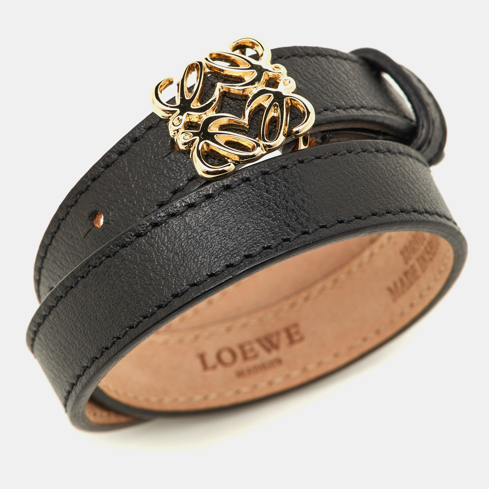 

Loewe Black Leather Gold Tone Anagram Wrap Bracelet