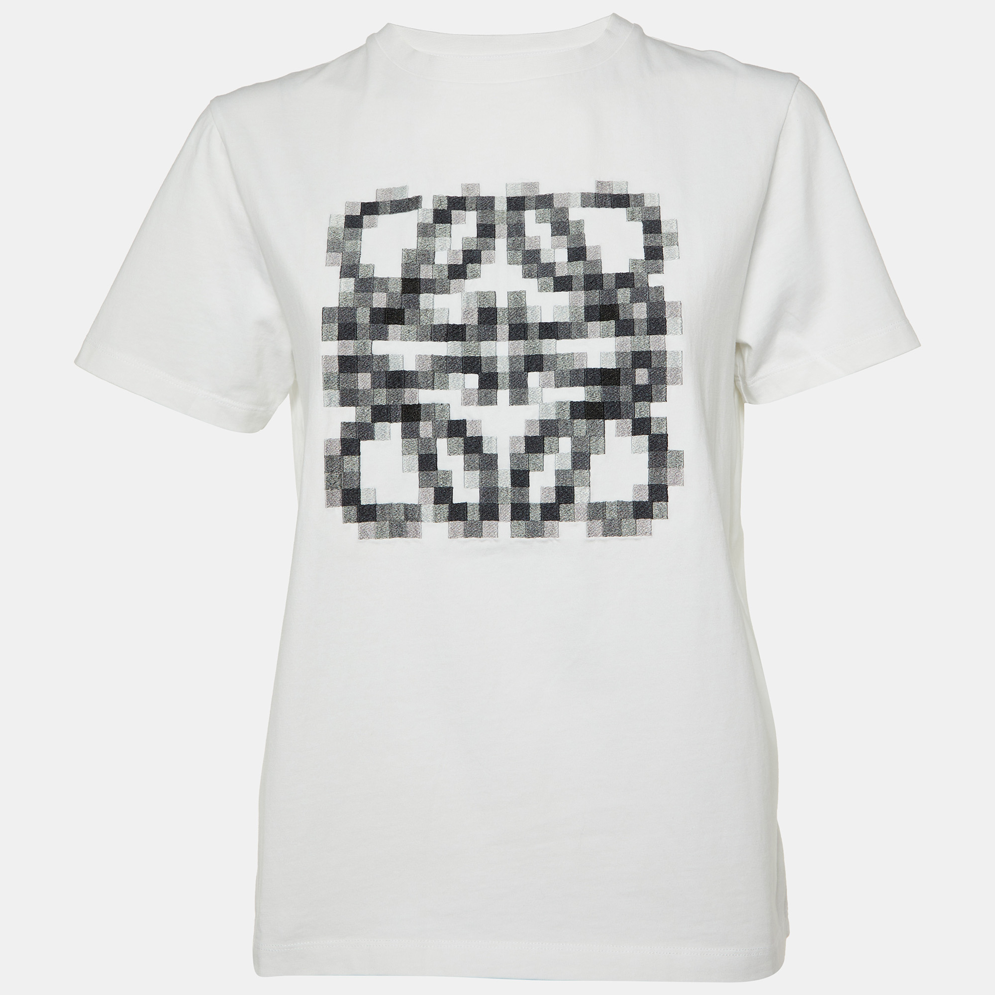 

Loewe White Pixelated Anagram Embroidery Cotton Crew Neck T-Shirt S