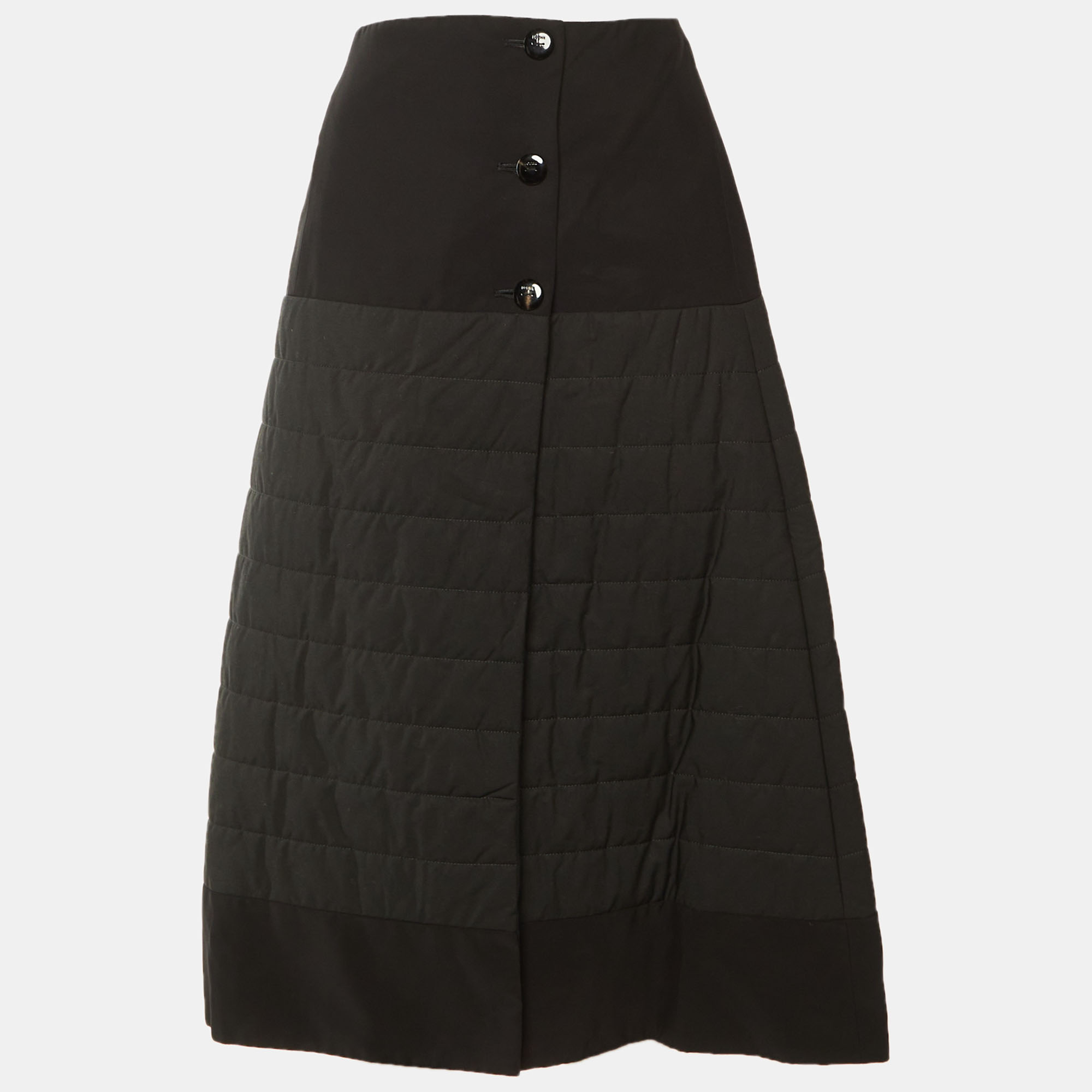 

Loewe Black Quilted Cotton & Viscose Button Midi Skirt M