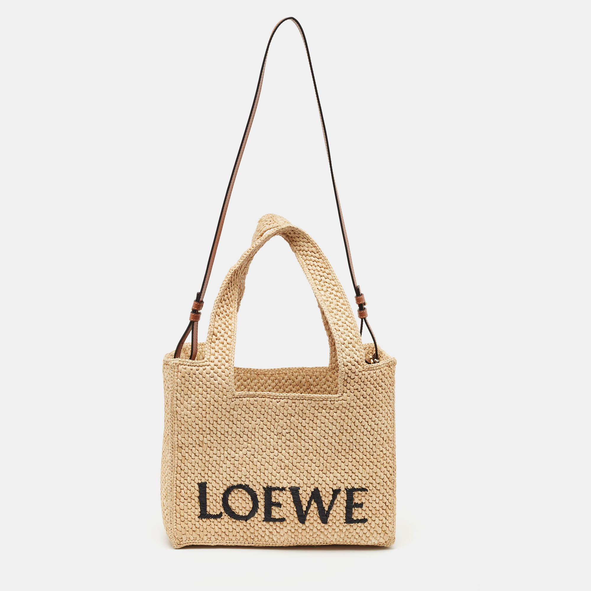 

Loewe Natural Raffia  Font Tote, Tan