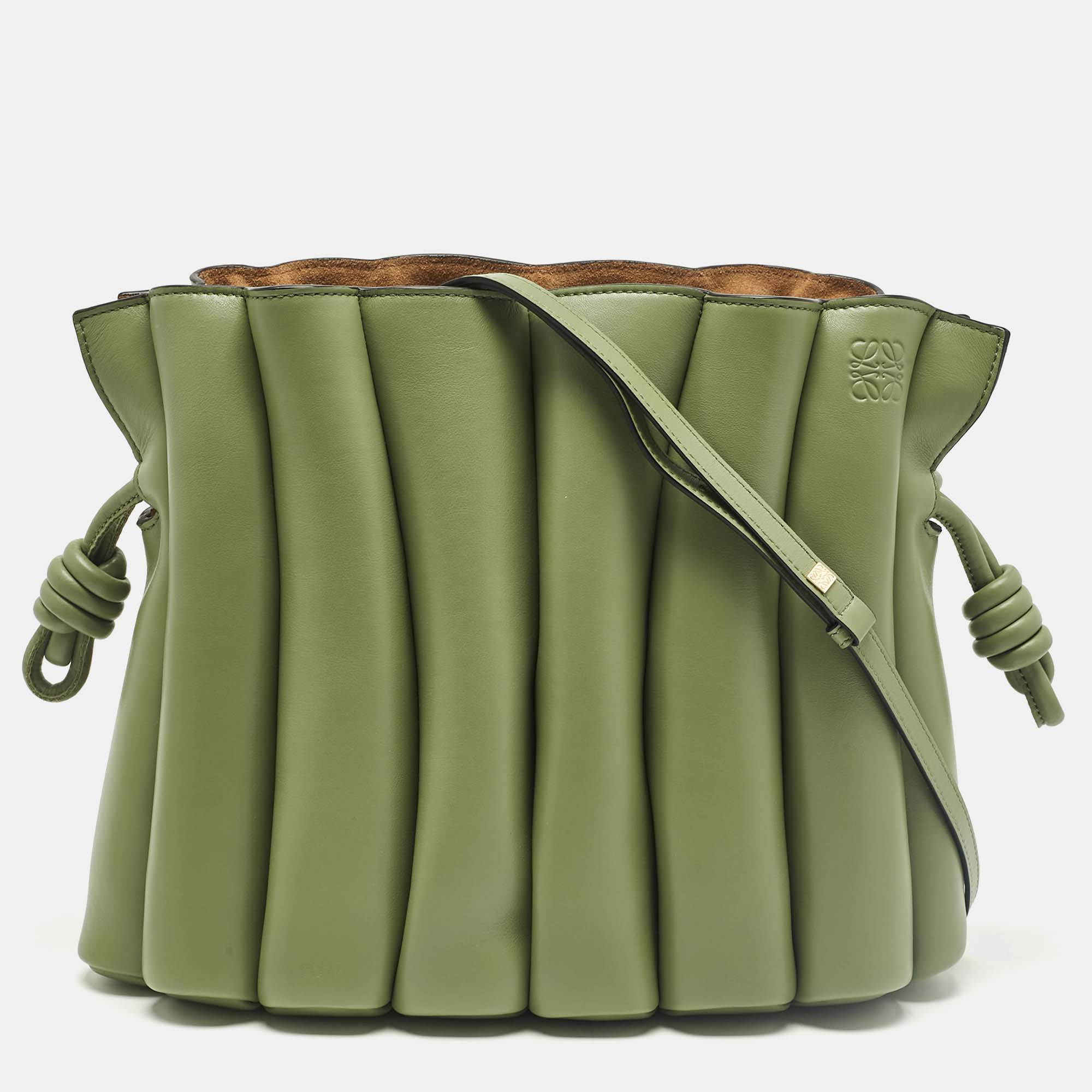 

Loewe Rosemary Leather Ondas Flamenco Knot Shoulder Bag, Green