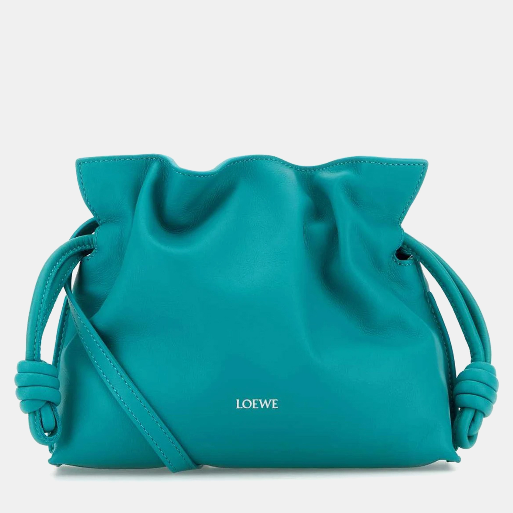 

Loewe Turquoise Nappa Leather Flamenco Clutch, Blue