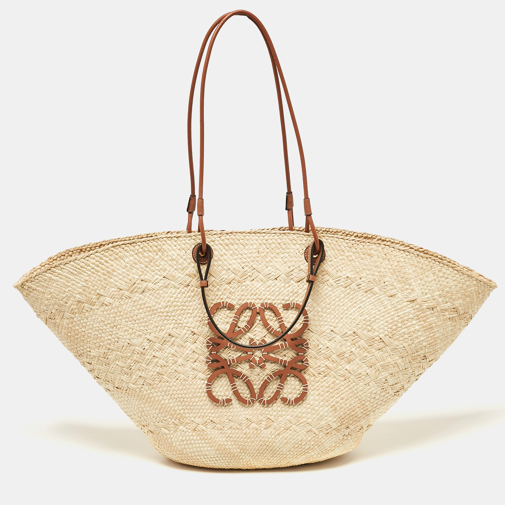 

Loewe Beige/Brown Raffia and Leather Large Anagram Basket Tote