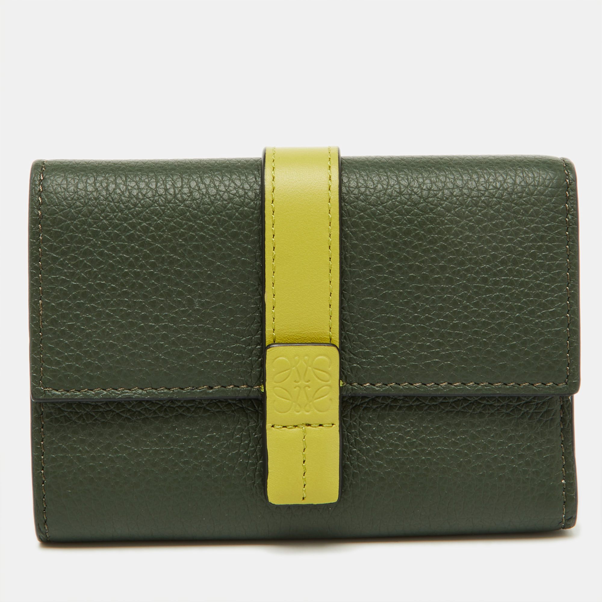 

Loewe Dark Green Leather Logo Trifold Wallet