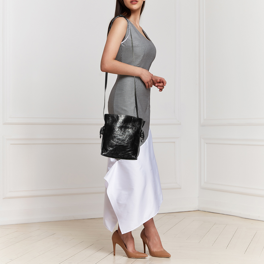 

Loewe Black Crinkled Glossed Leather Flamenco Knot Shoulder Bag