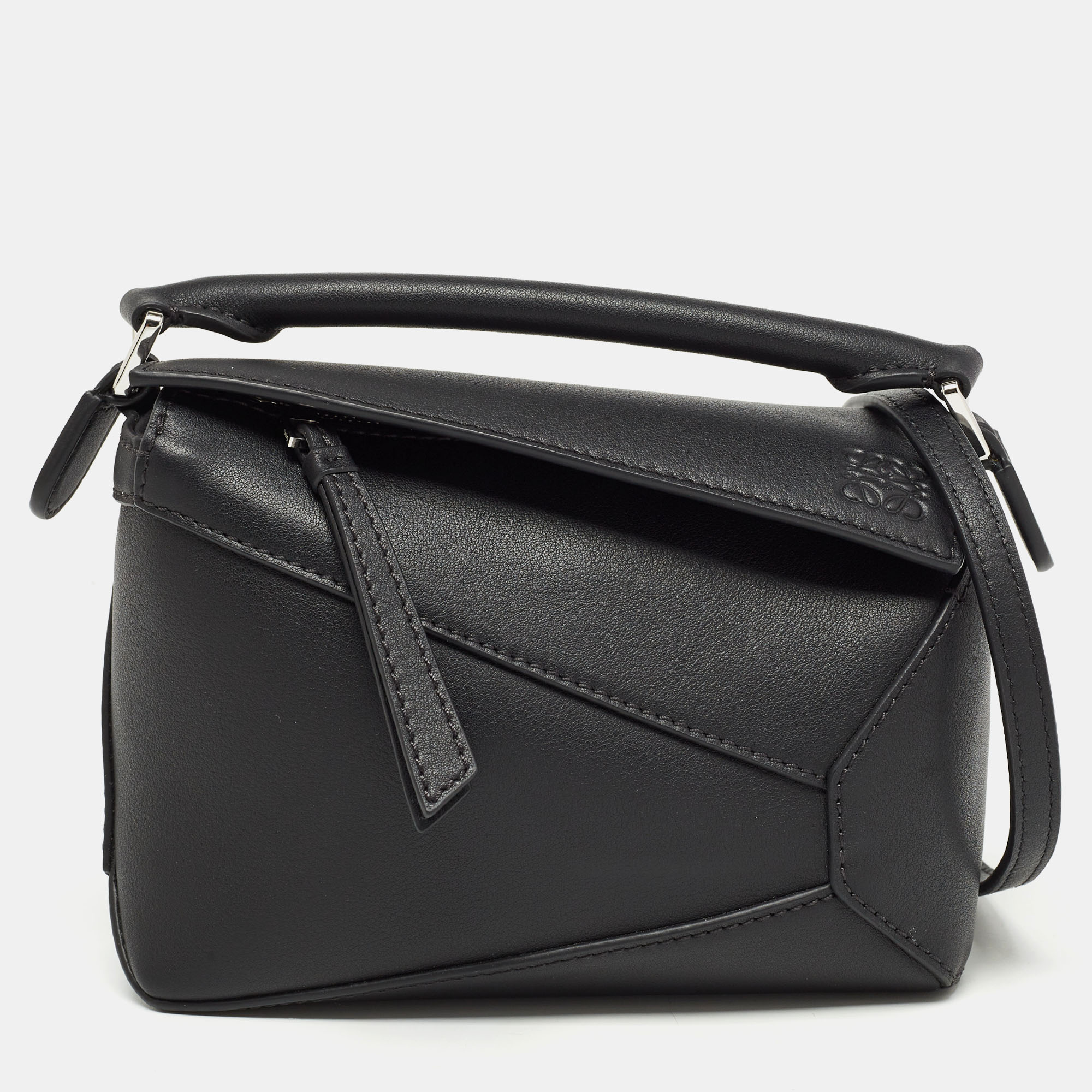 Pre Owned Loewe Black Leather Mini Puzzle Shoulder Bag