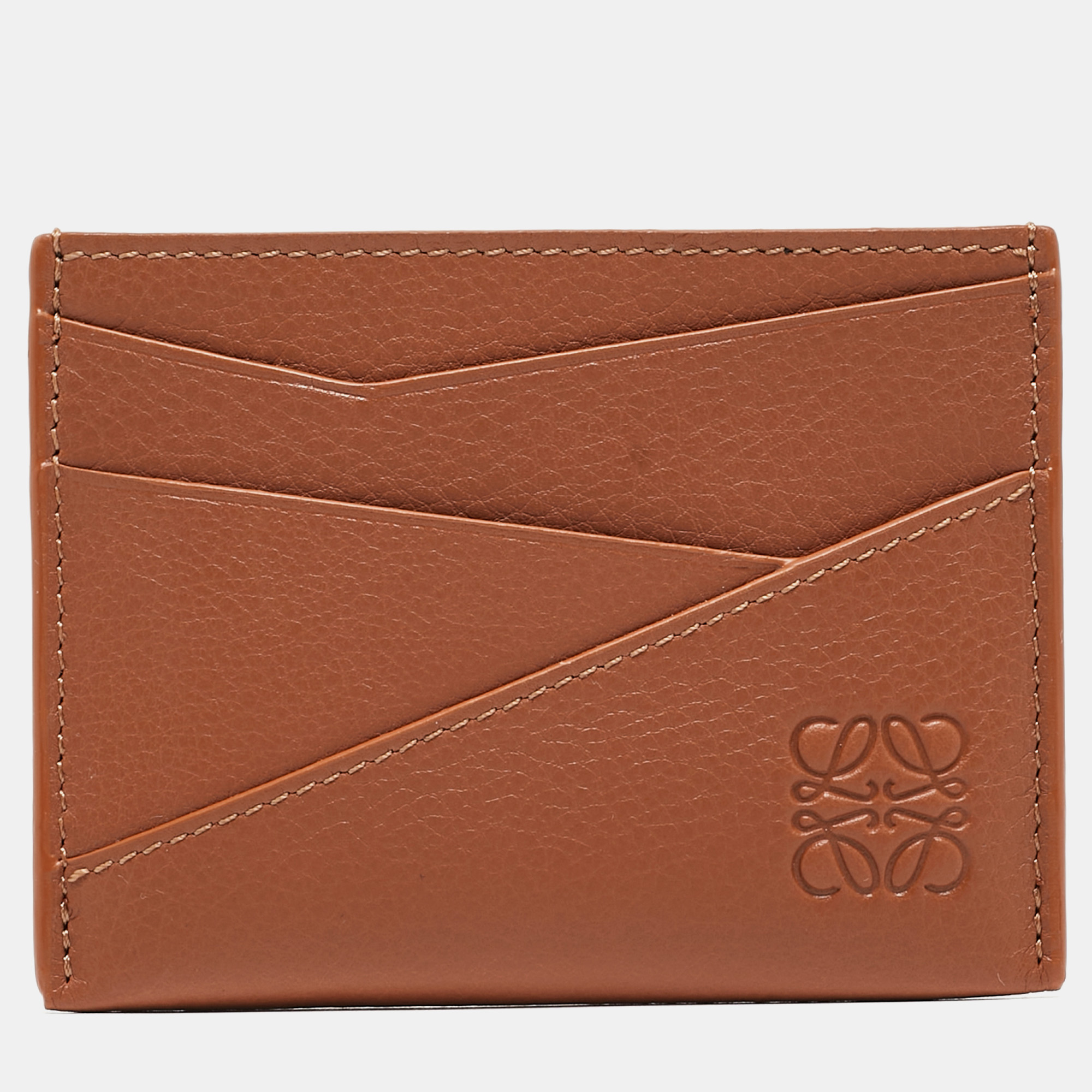 مملوكة مسبقًا Loewe Brown Leather Puzzle Edge Card Holder