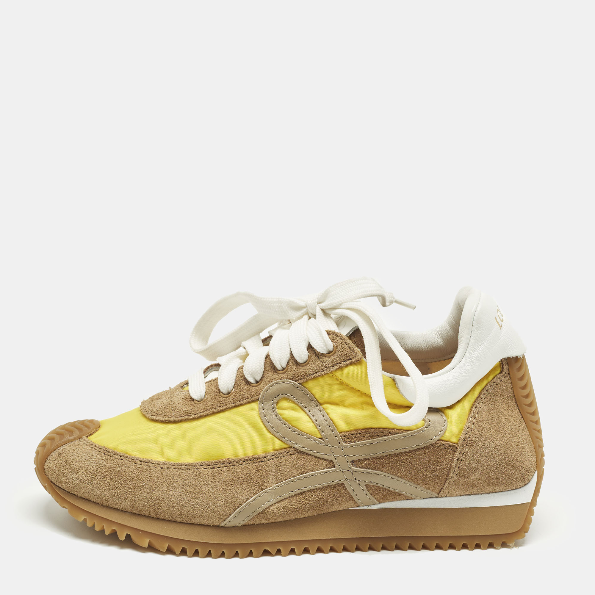 Pre-owned Loewe Brown/yellow Leather And Suede Low Top Sneakers Size 35