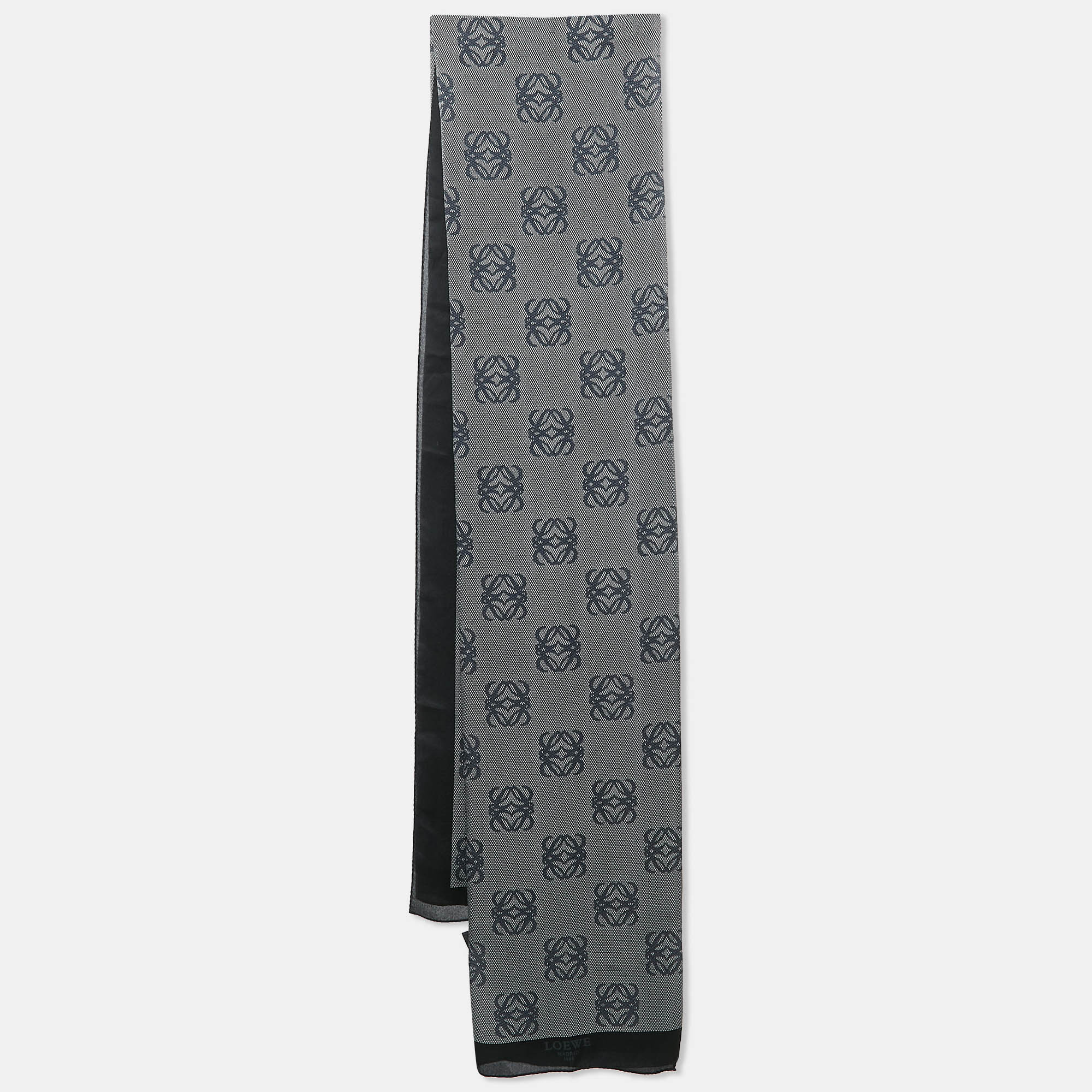 

Loewe Black/Grey Anagram Print Silk Scarf