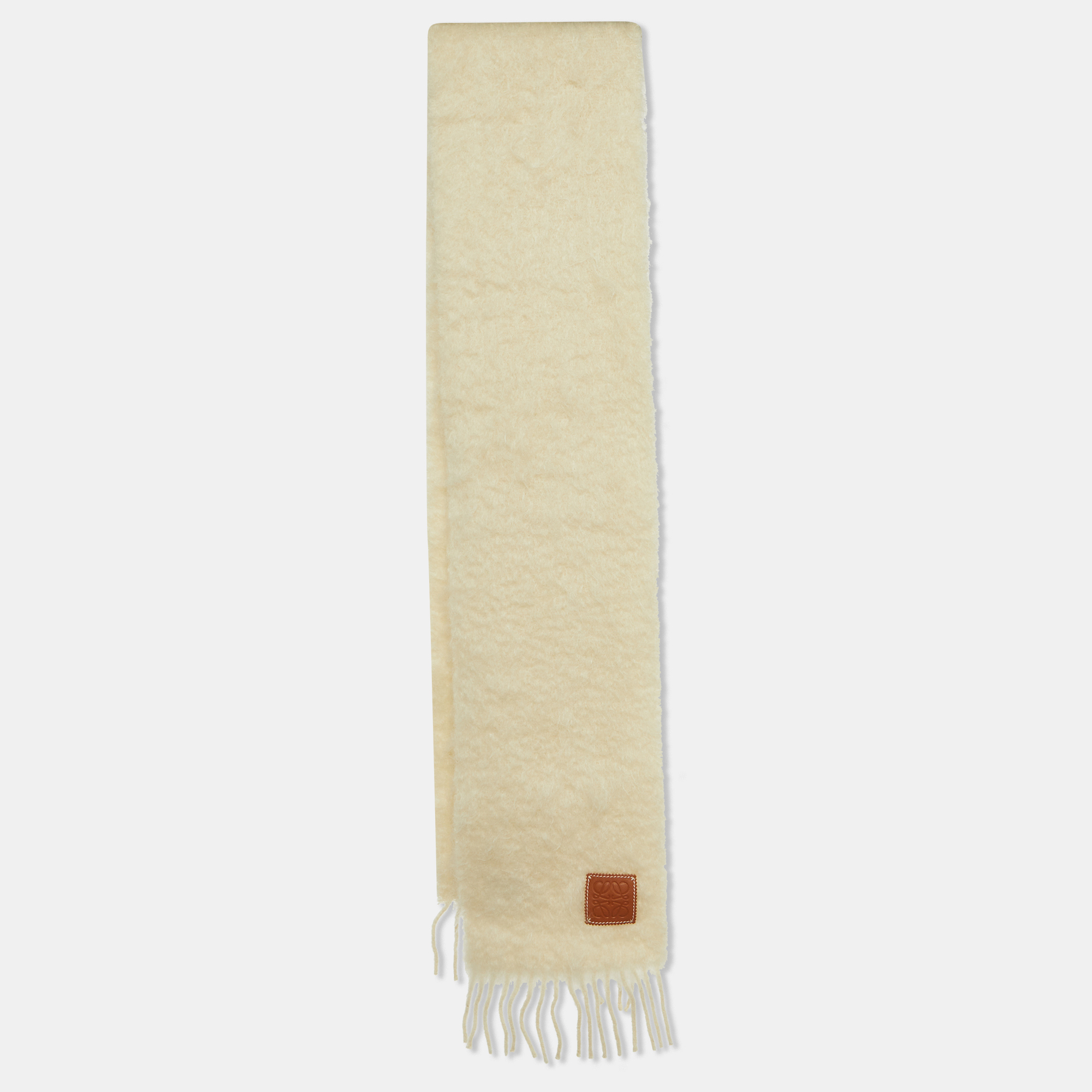 

Loewe Cream Leather Trim Mohair & Wool Scarf