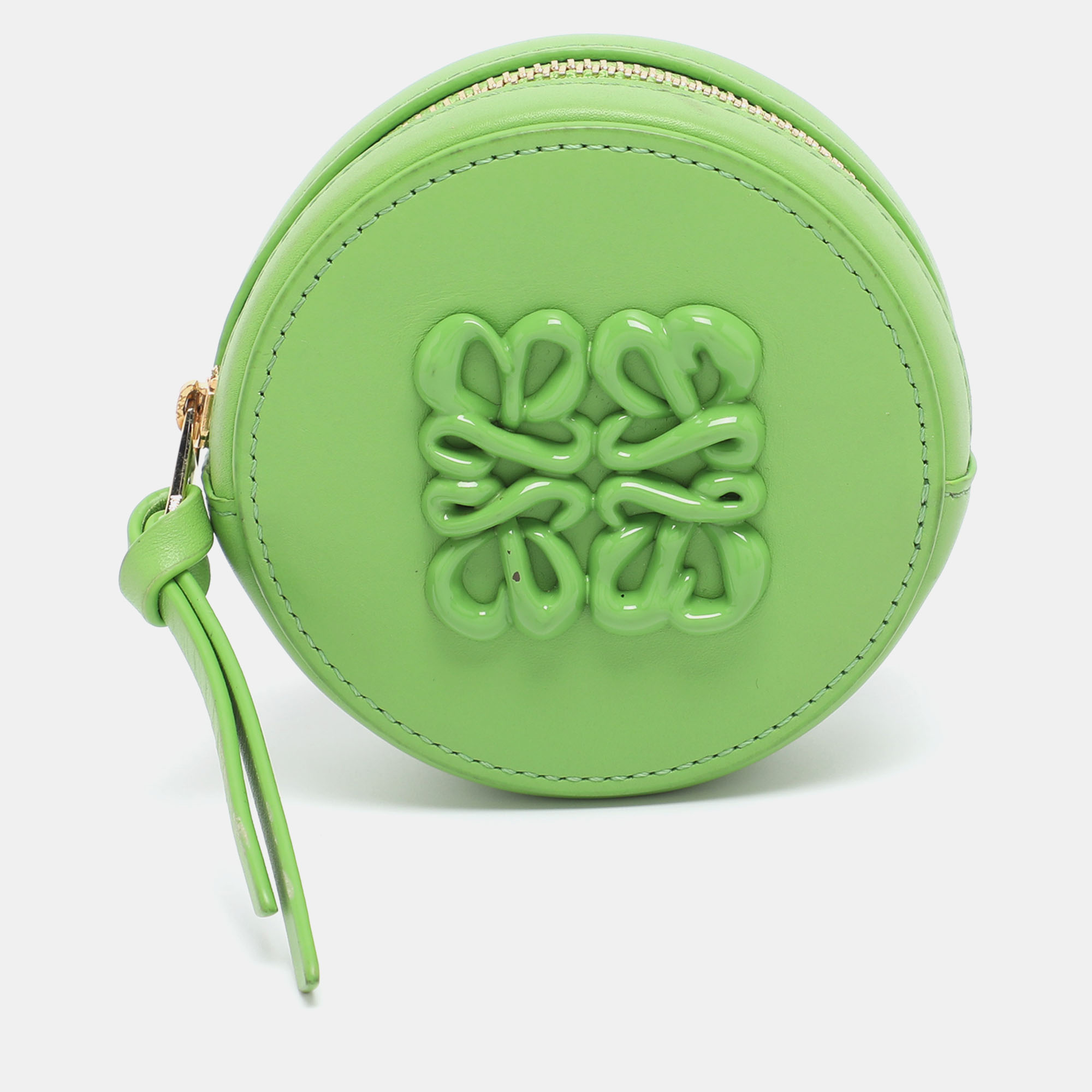 

Loewe Pea Green Leather Monogram Debossed Cookie Purse Charm
