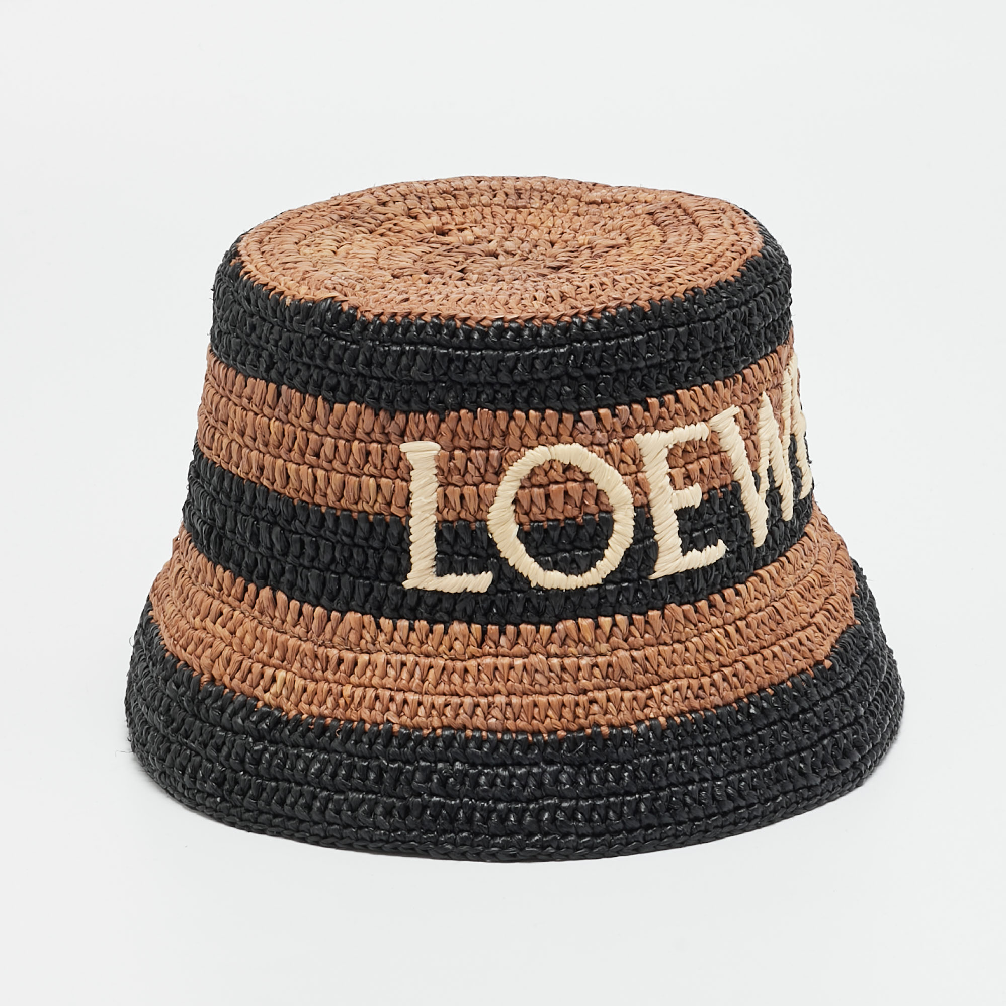 Pre-owned Loewe X Paula's Ibiza Brown/black Logo Raffia Bucket Hat One Size