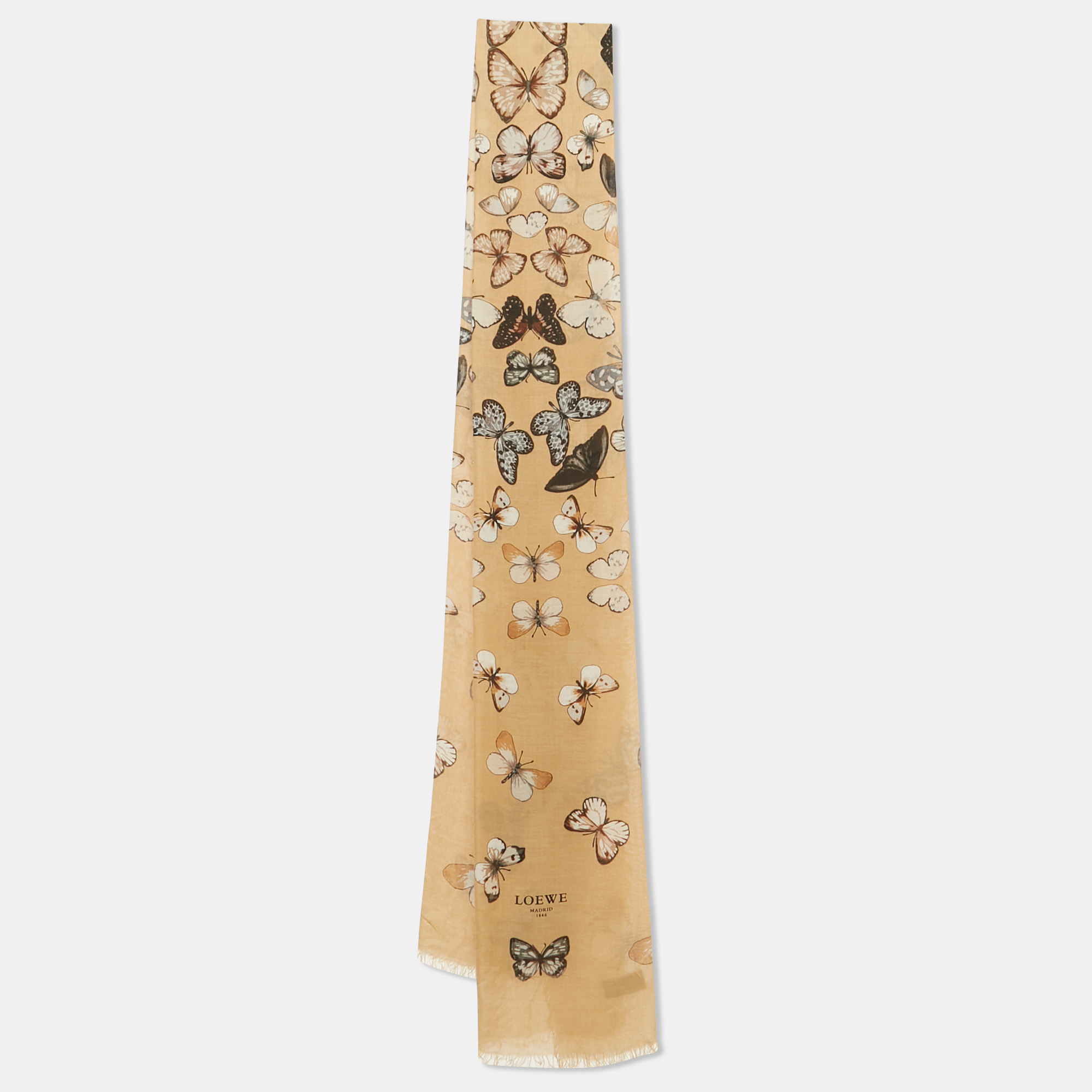 

Loewe Brown Butterfly Print Crepe Scarf