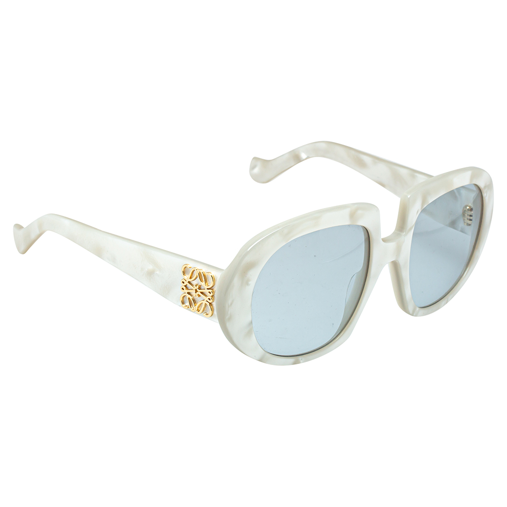 Pre-owned Loewe White Pearl /light Blue Lw40031 Round Sunglasses