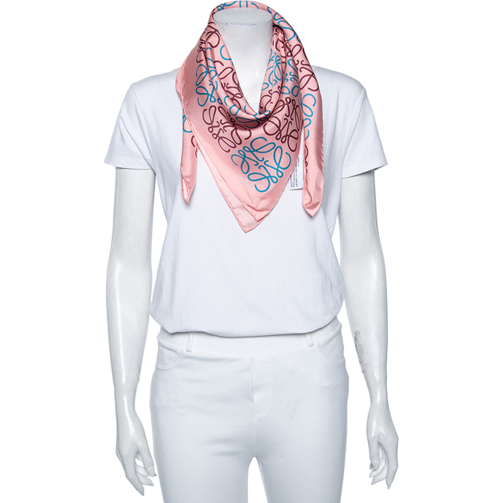 

Loewe Pink Anangram Printed Silk Square Scarf